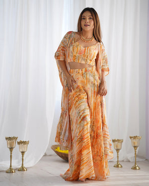 Georgette Printed Kurta-Palazzo Set – Peach Floral