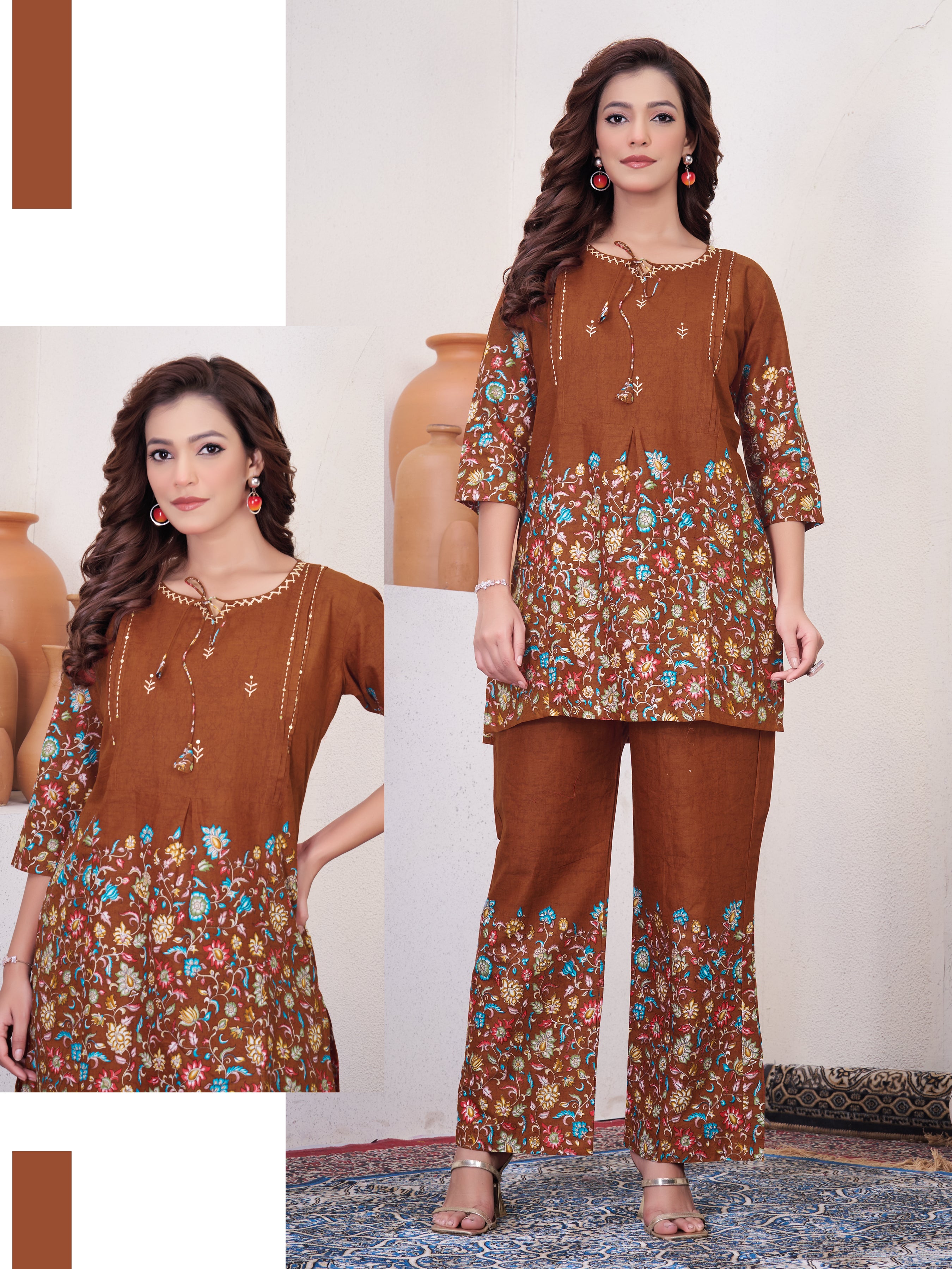 Pure Cotton Printed Co-Ords Set – Rust