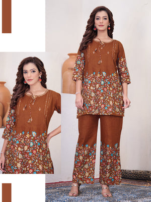 Pure Cotton Printed Co-Ords Set – Rust