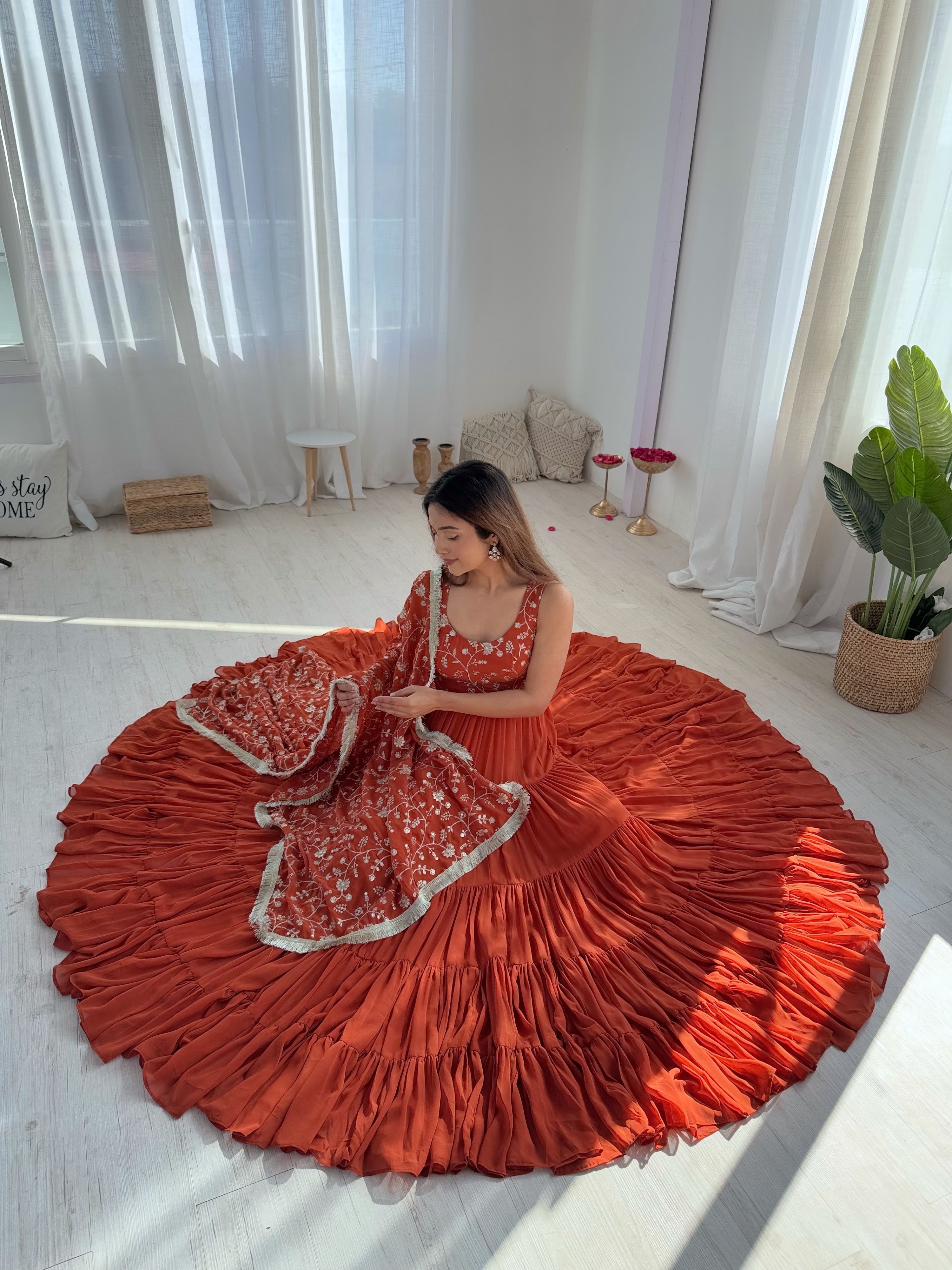 Georgette Embroidered Anarkali Set – Orange
