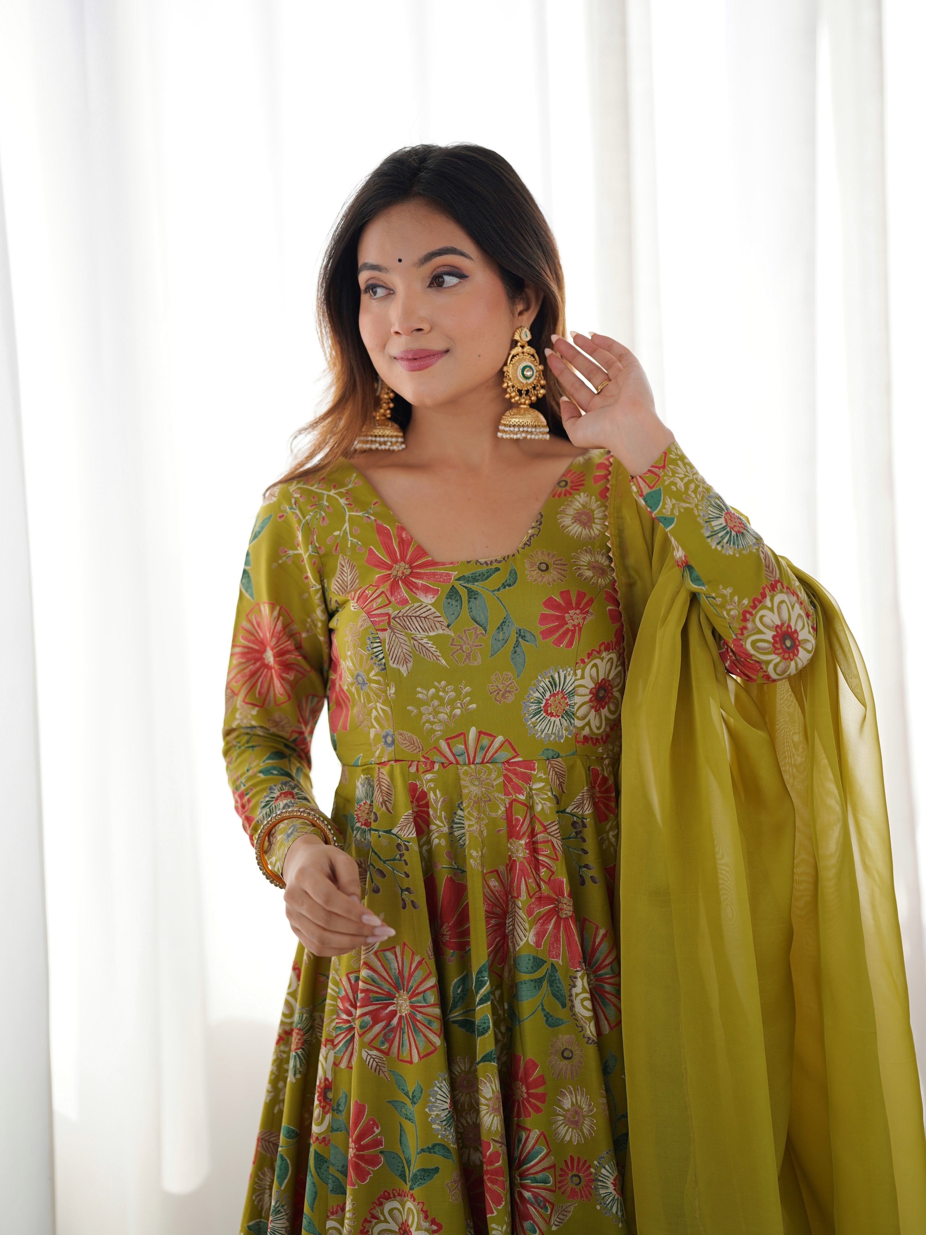 Roman Chanderi Silk Printed Kurta-Palazzo Set – Mehndi Green