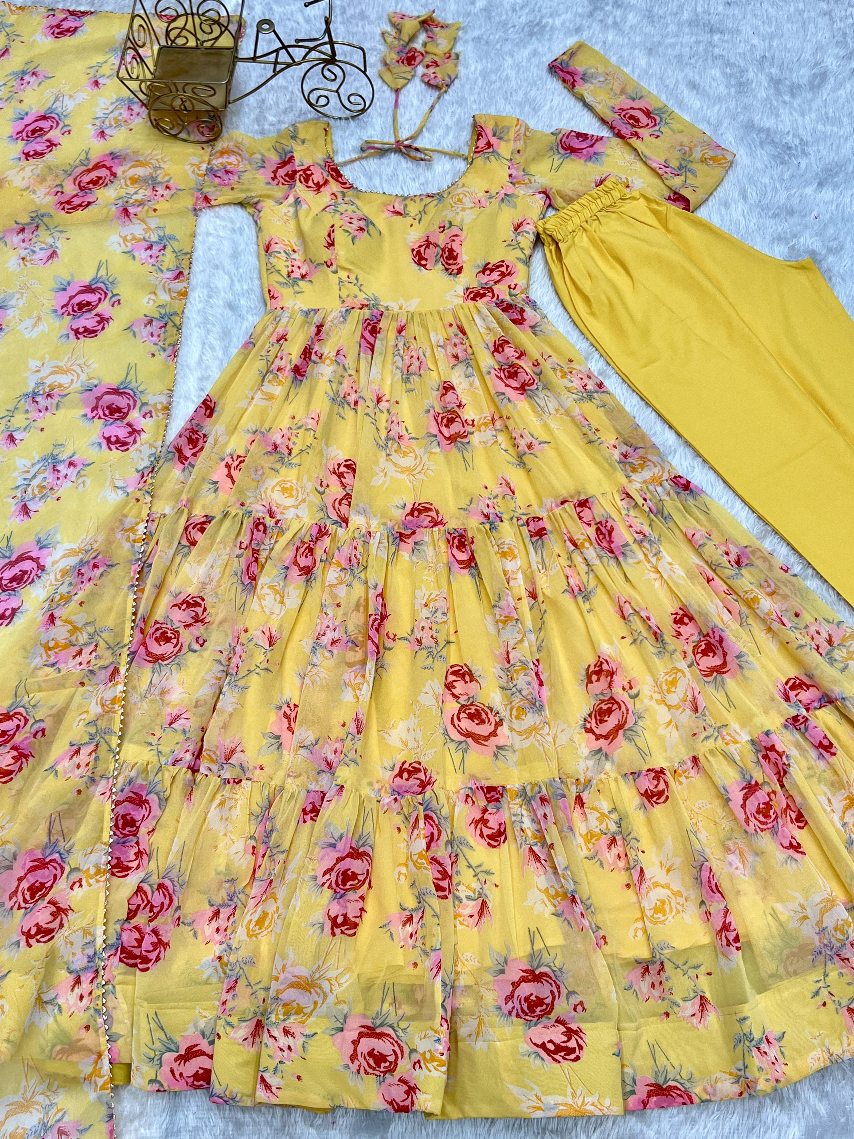 Georgette Printed Anarkali Set – Yellow