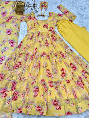 Georgette Printed Anarkali Set – Yellow