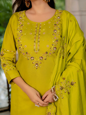 Marina Silk Embroidered Straight Kurti Set – Mustard Yellow