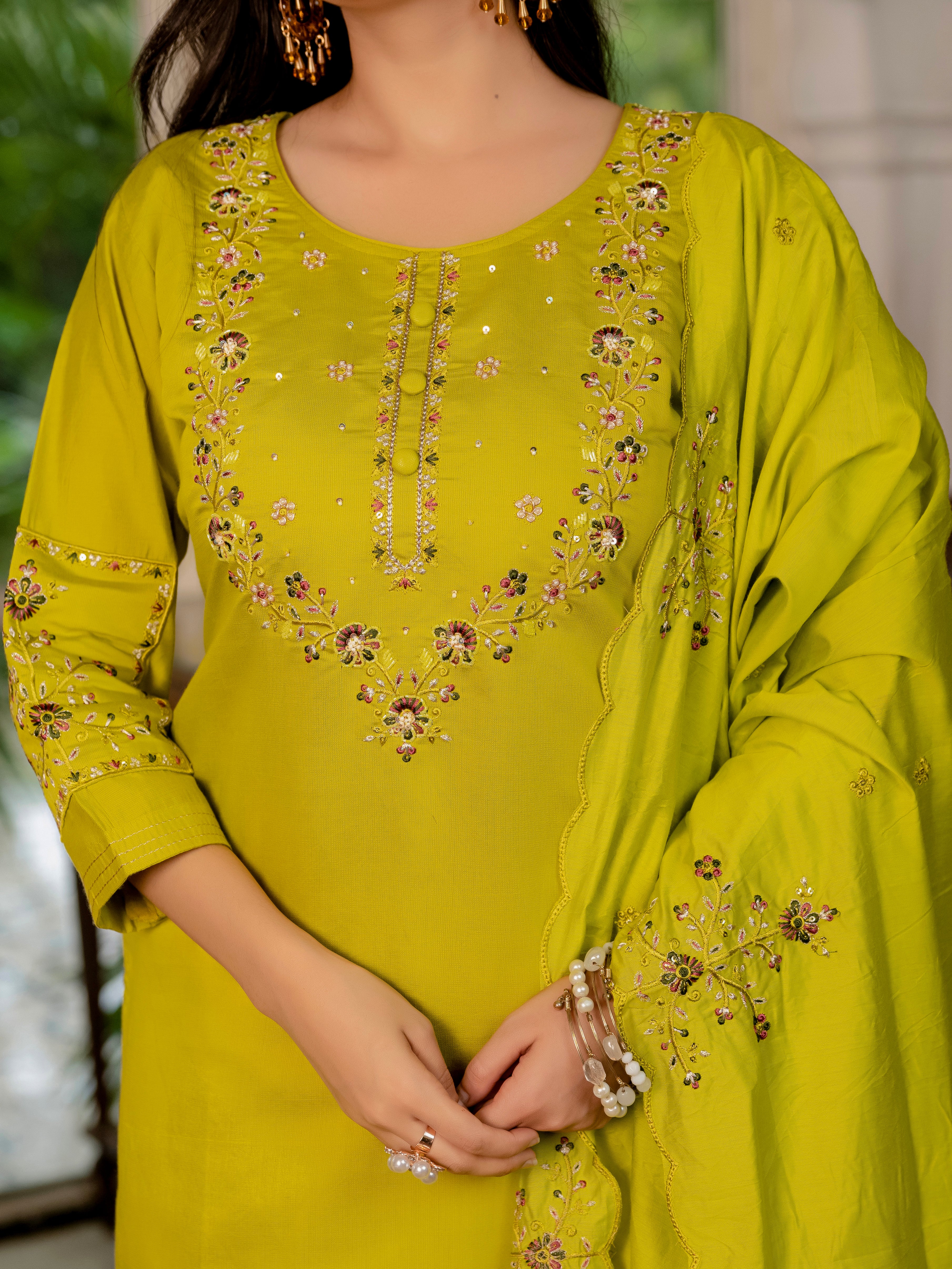 Marina Silk Embroidered Straight Kurti Set – Mustard Yellow