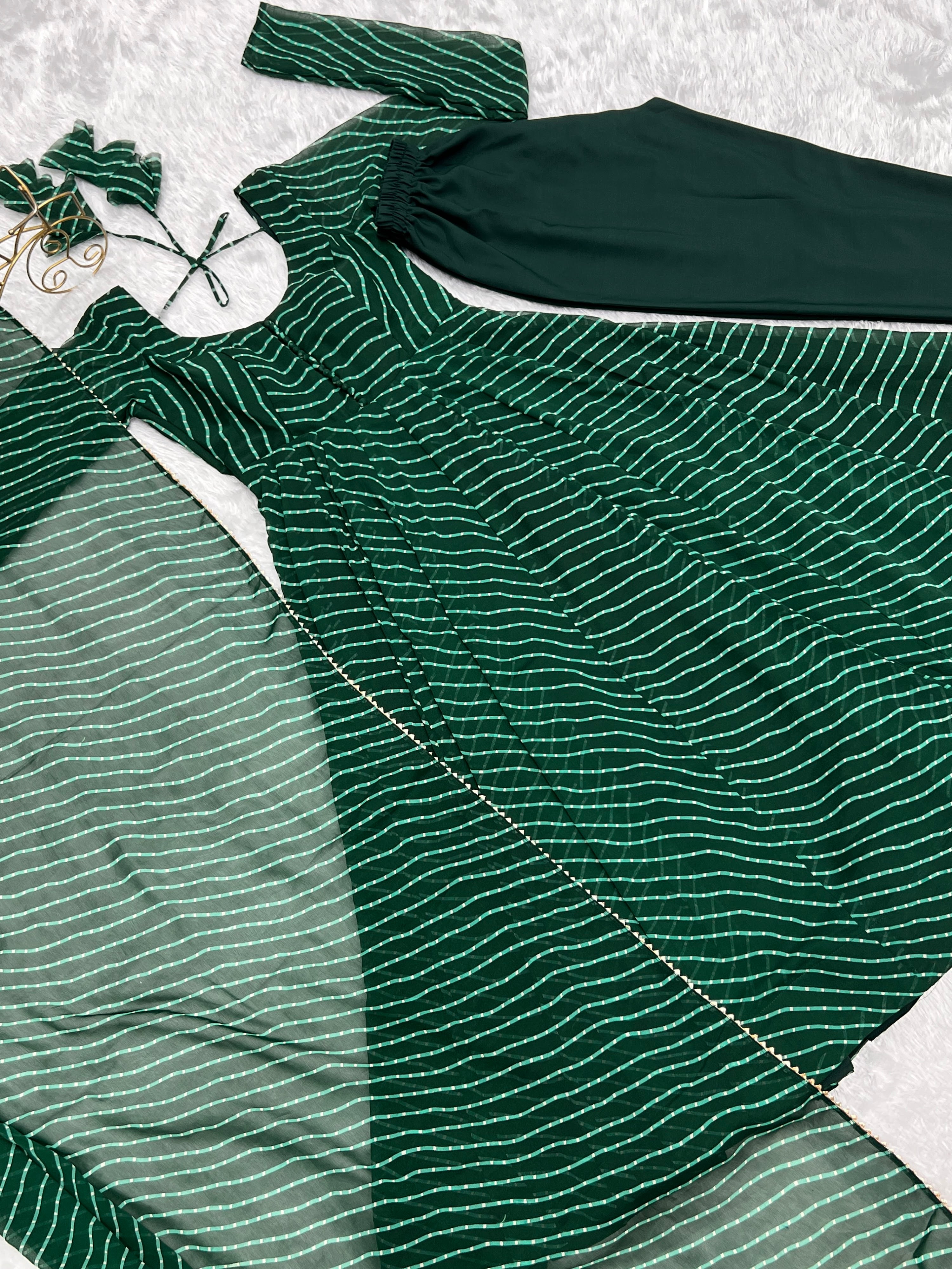 Georgette Printed Anarkali Set – Bottle Green