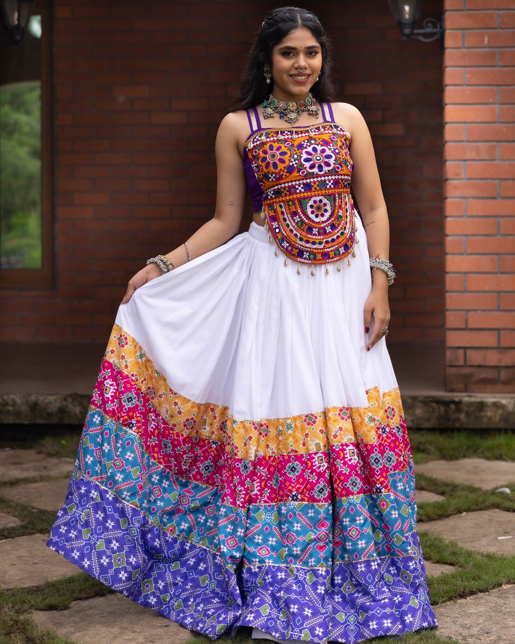 Navratri White Rangat Lehenga Set