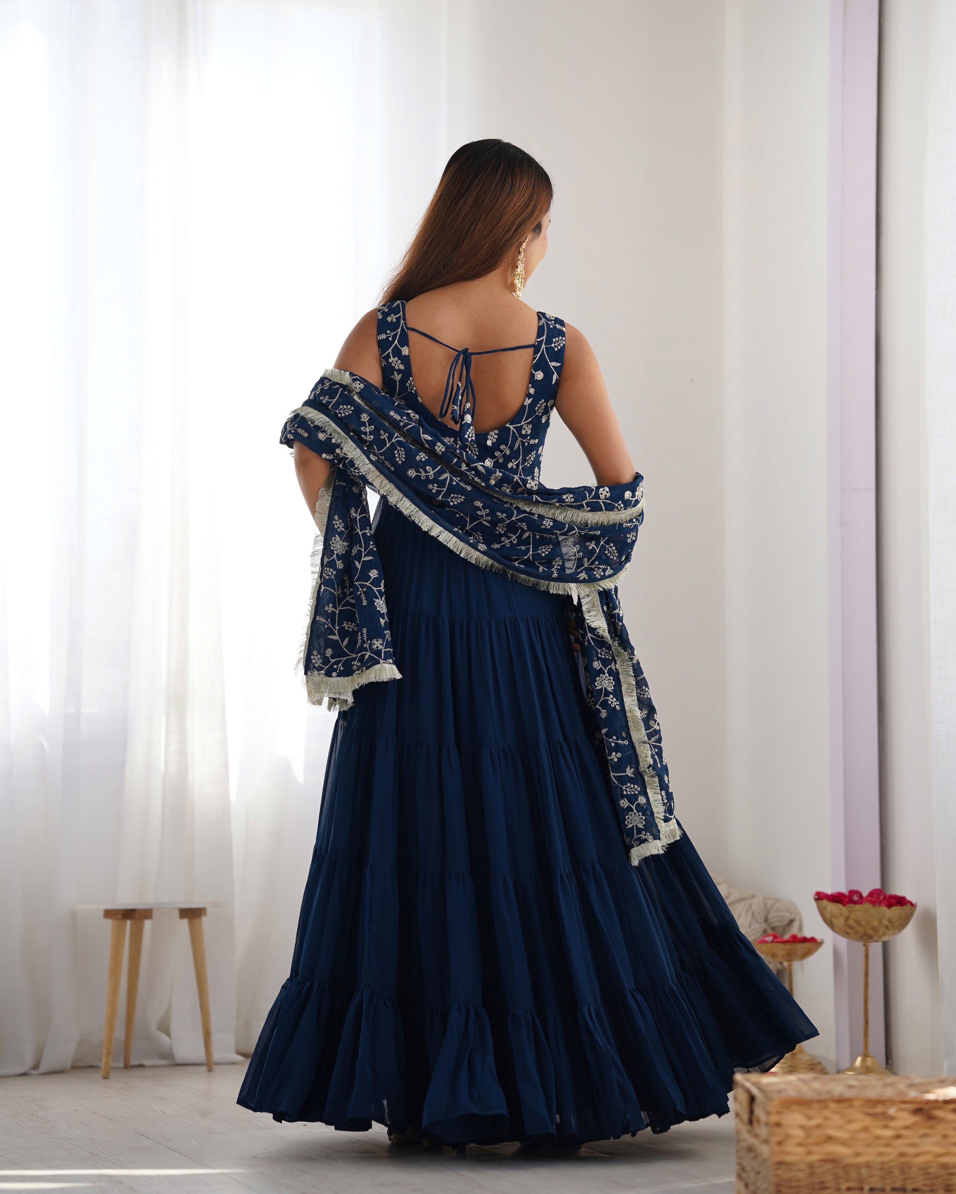 Georgette Embroidered Anarkali Set – Blue