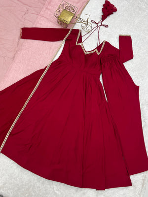 Roman Chanderi Silk Embroidered Anarkali Set – Maroon