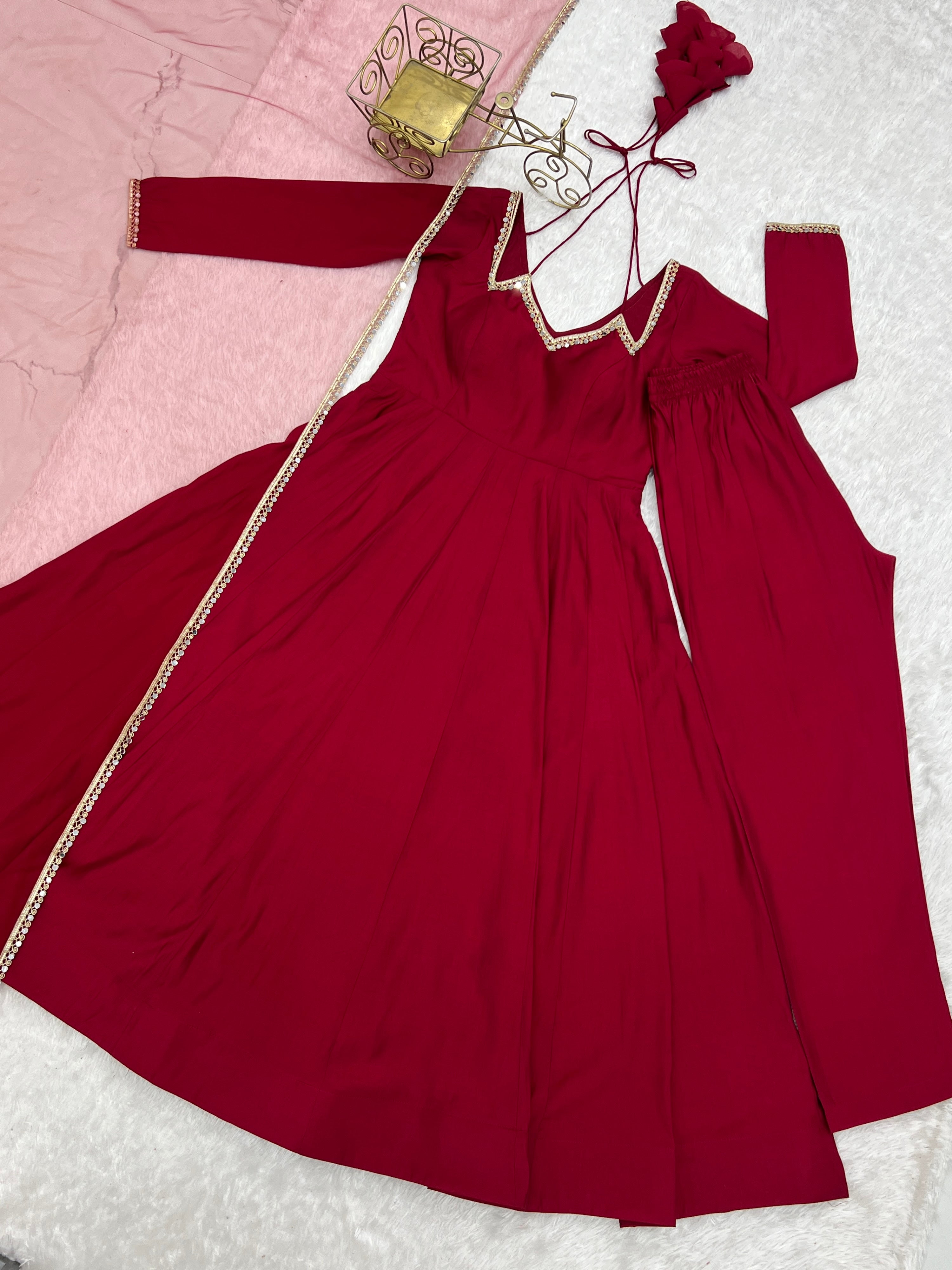 Roman Chanderi Silk Embroidered Anarkali Set – Maroon