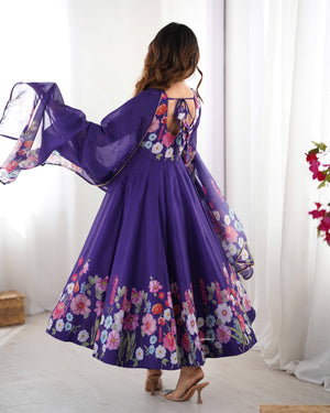 Organza Silk Printed Anarkali Set – Purple