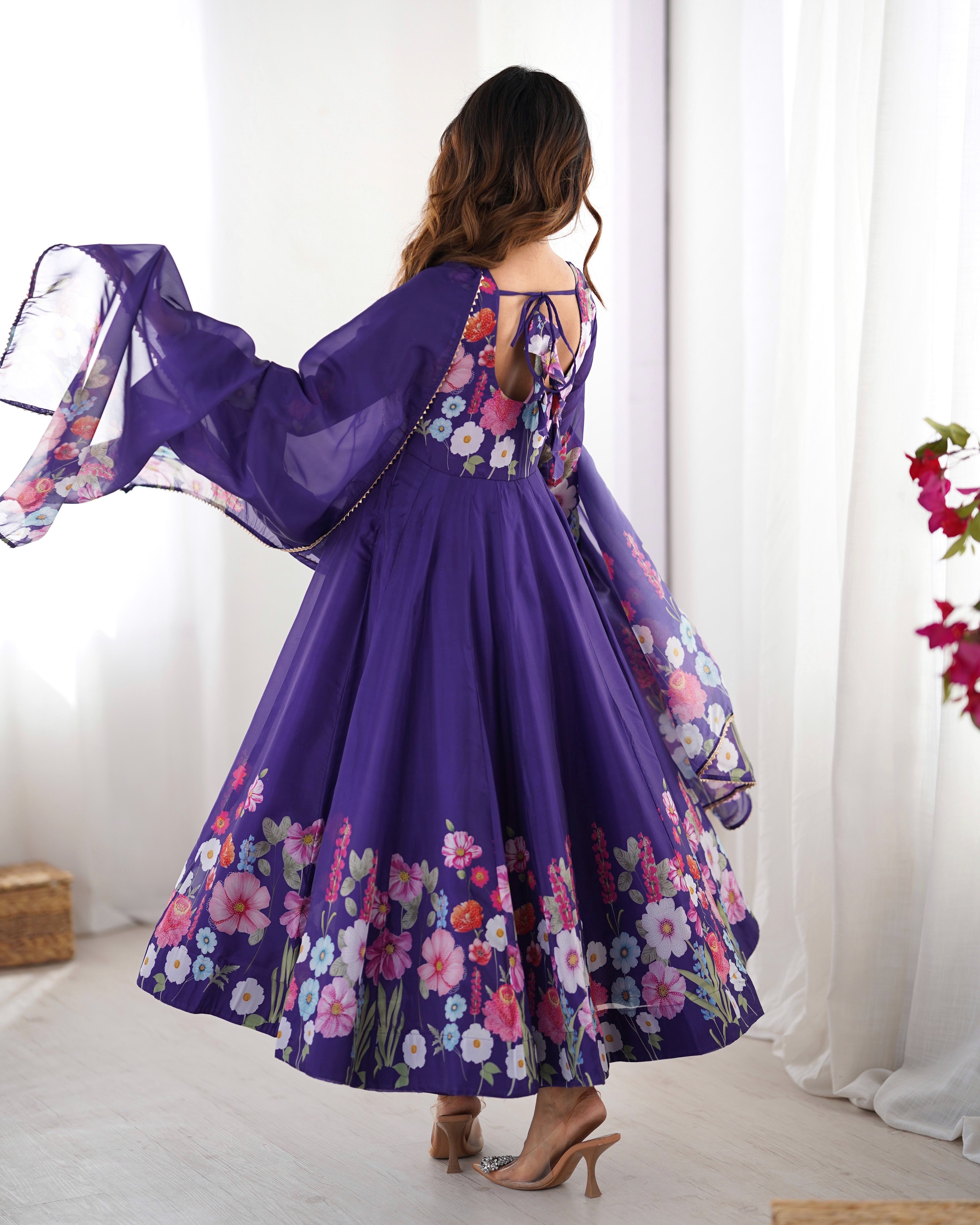 Organza Silk Printed Anarkali Set – Purple