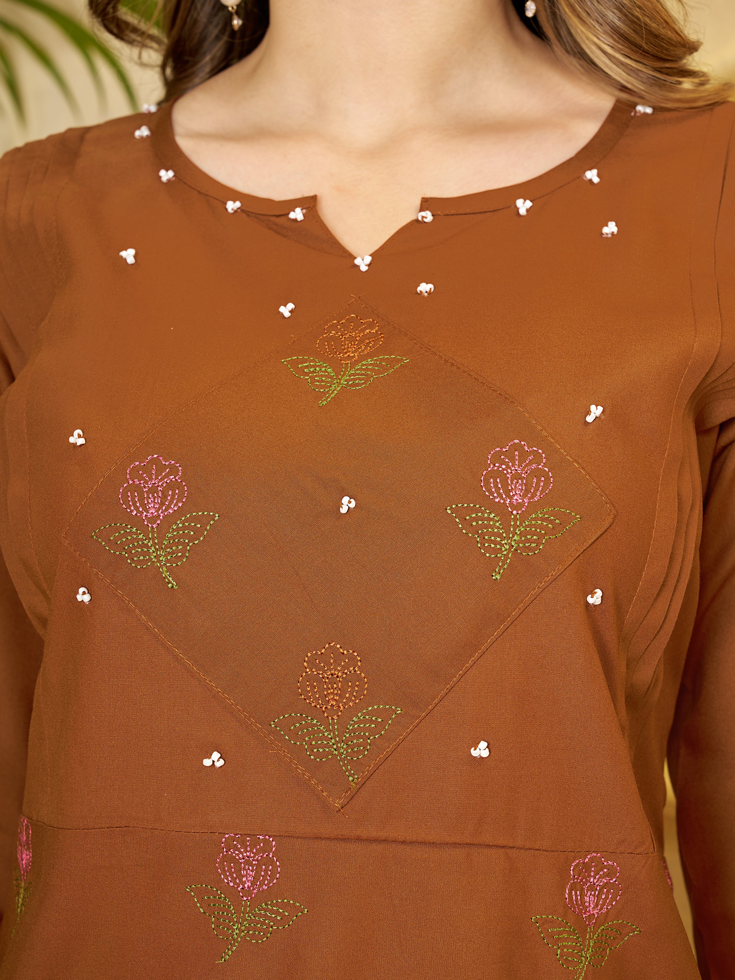 Heavy Rayon Embroidered Co-Ords Set – Coffee