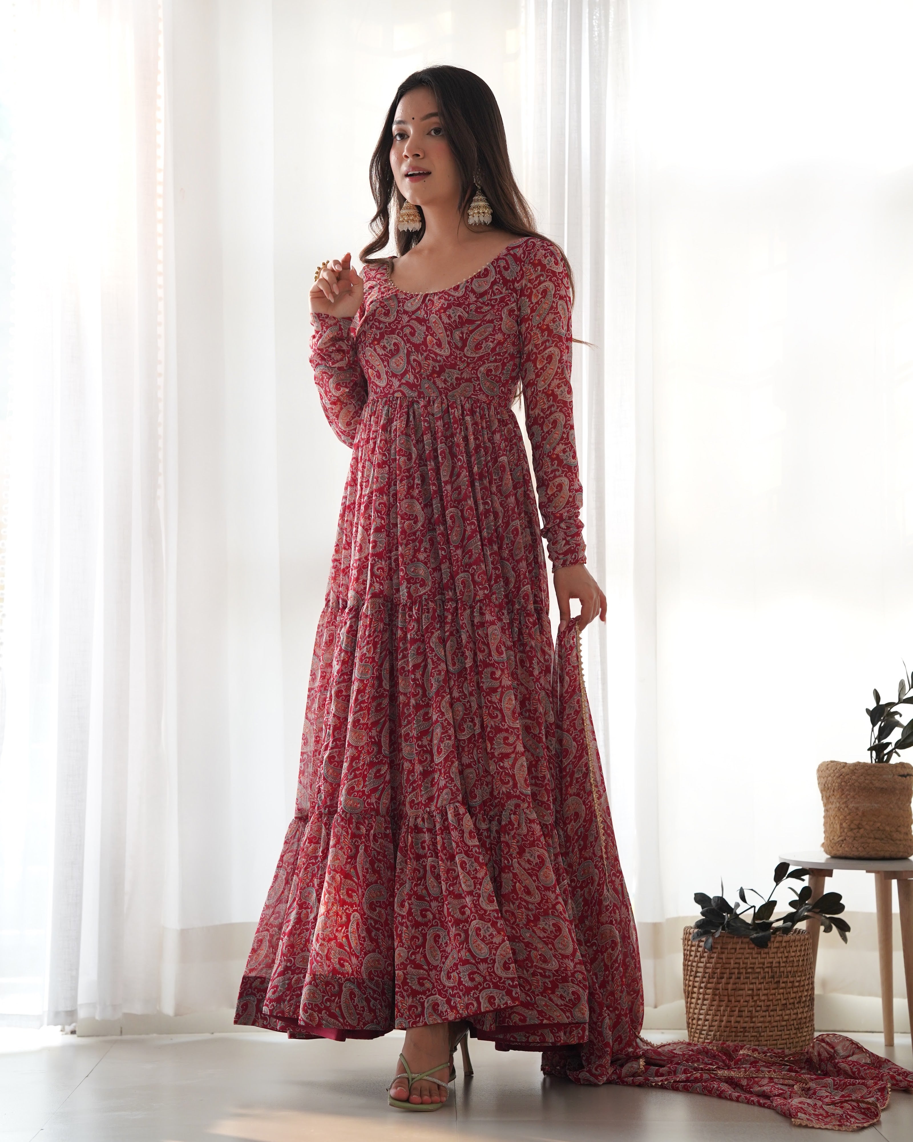Georgette Printed Anarkali Set – Maroon