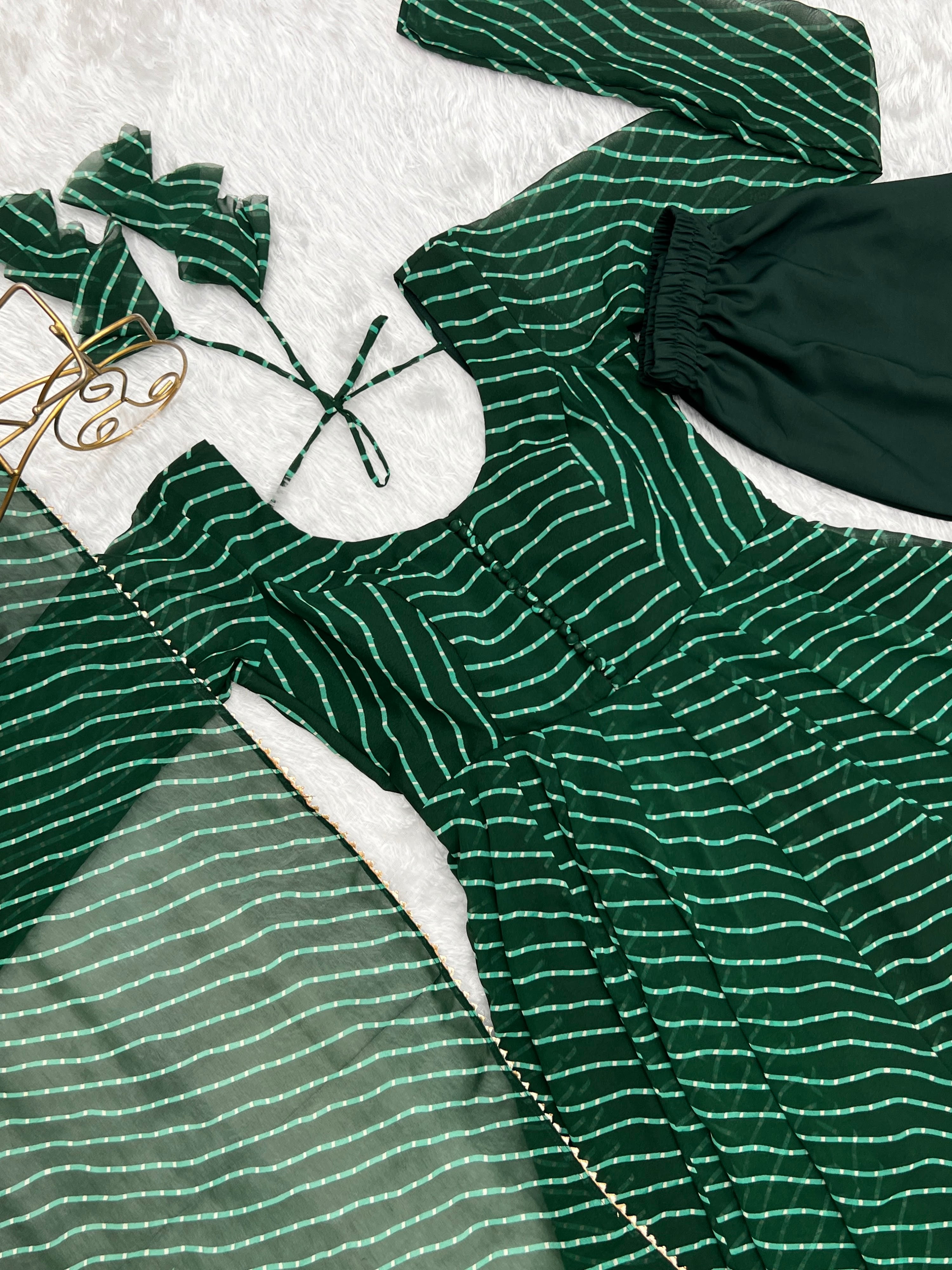Georgette Printed Anarkali Set – Bottle Green