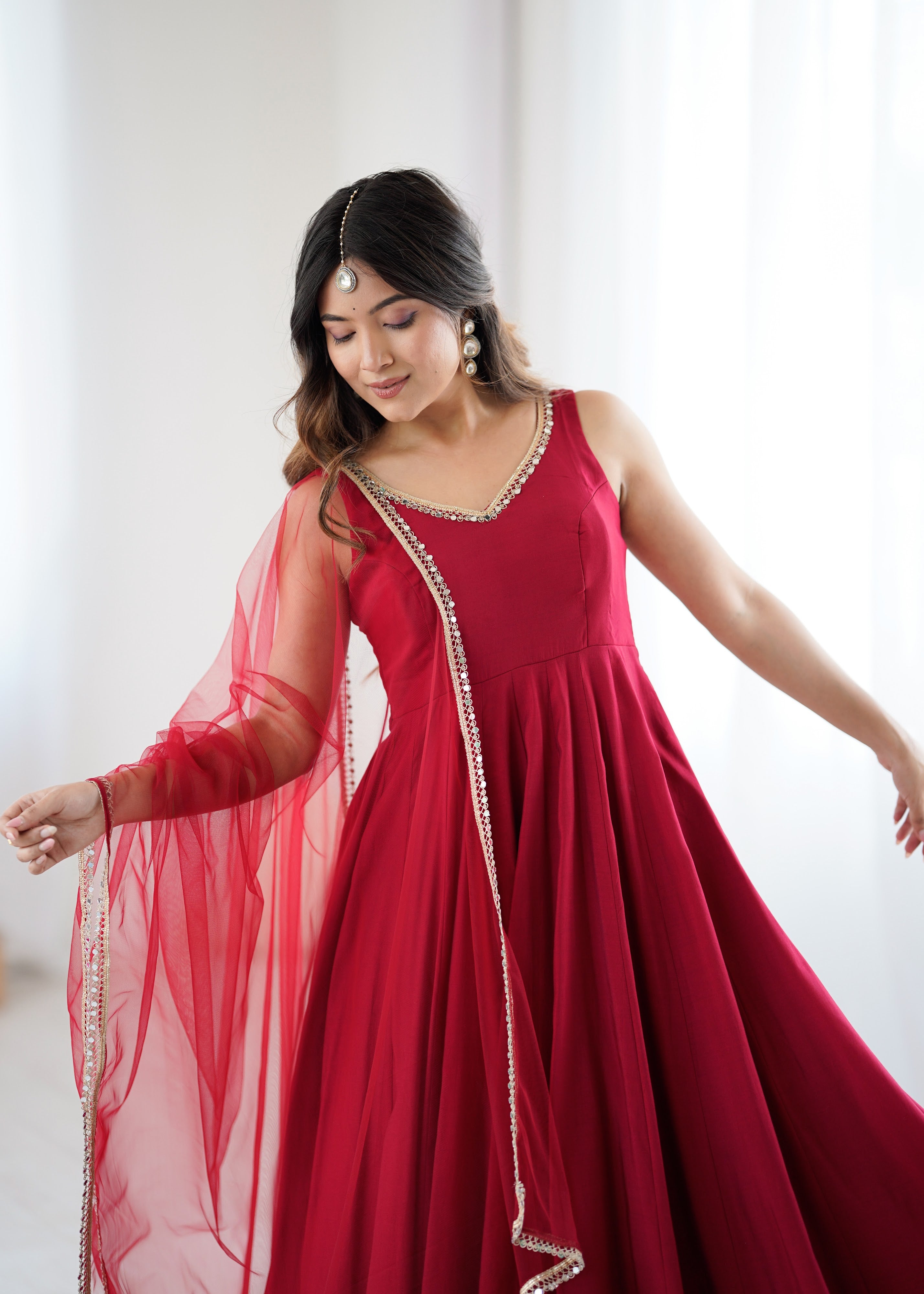 Roman Chanderi Silk Embroidered Anarkali Set – Maroon