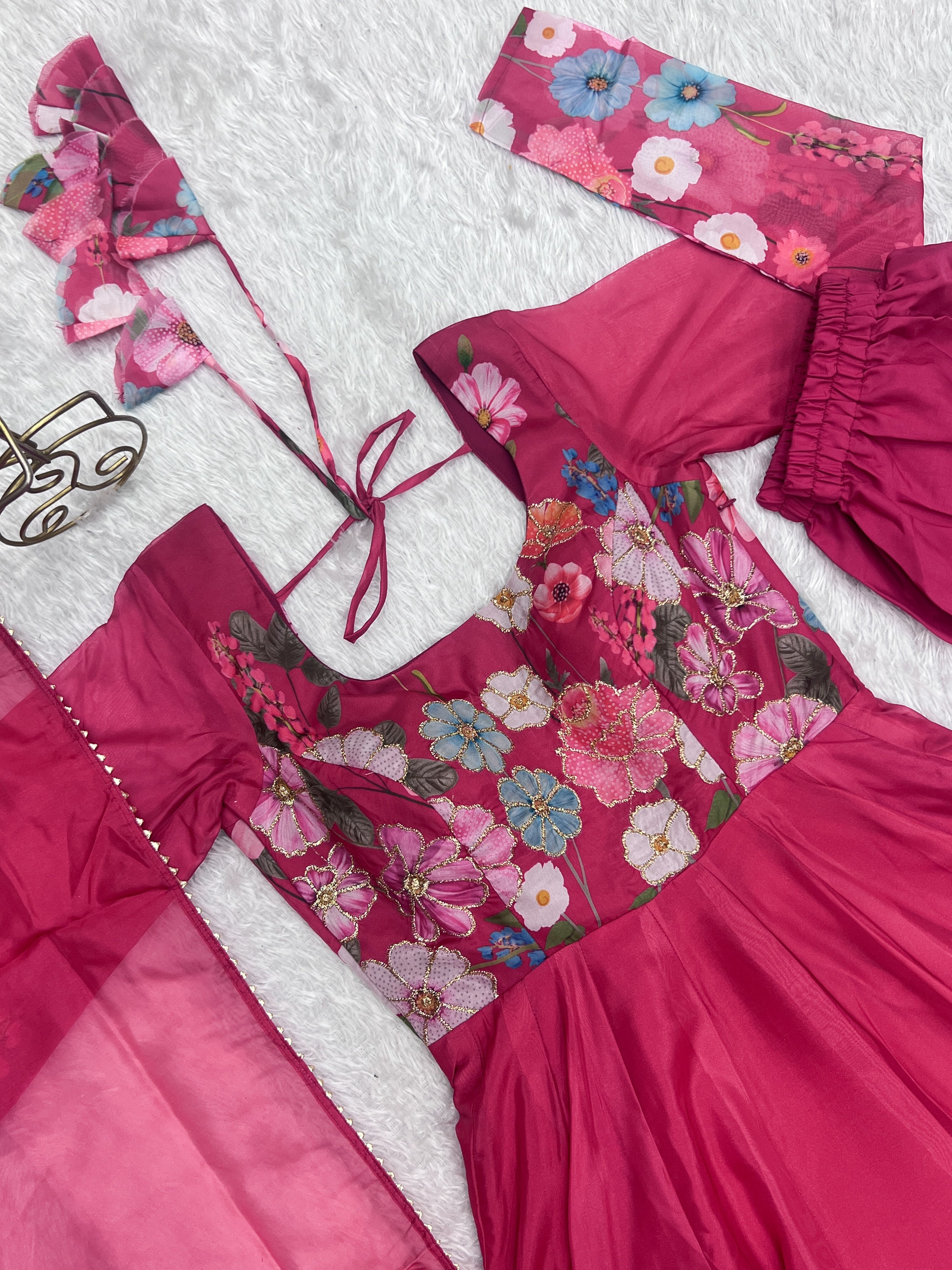 Organza Silk Printed Anarkali Set – Pink