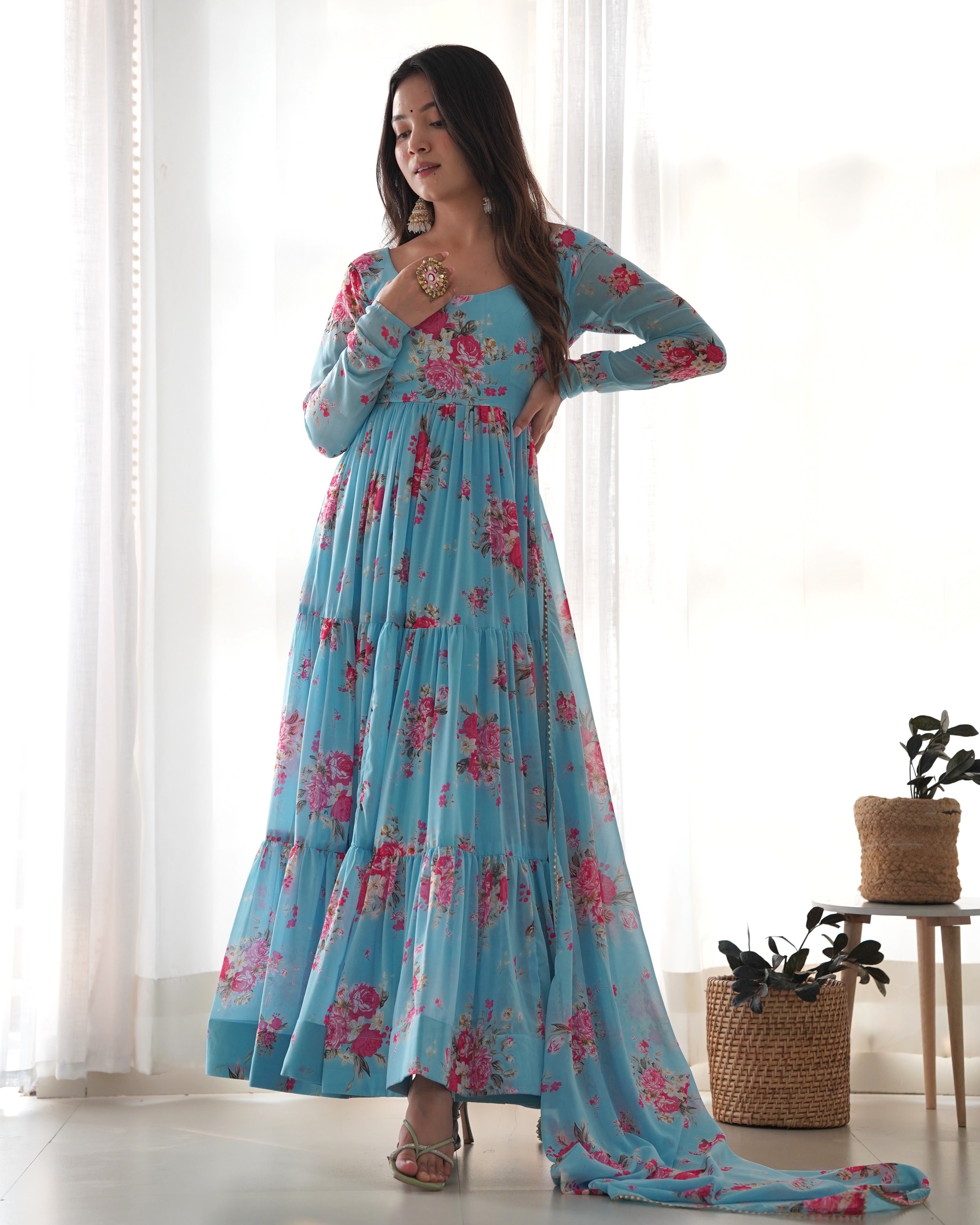 Georgette Printed Anarkali Set – Blue