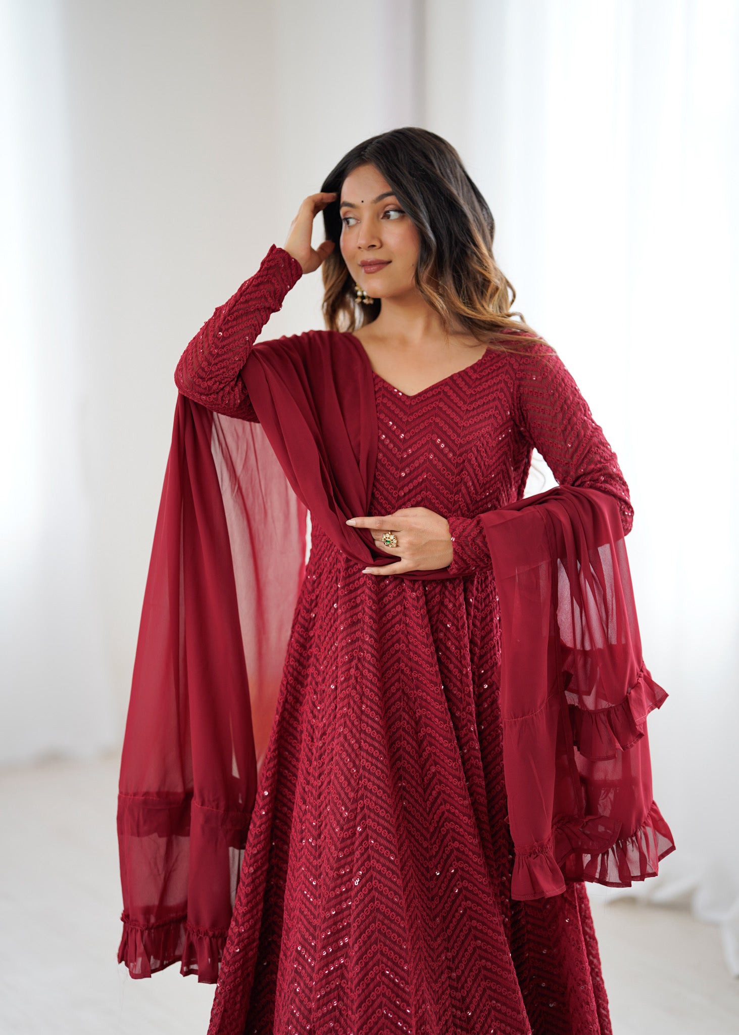 Georgette Embroidered Anarkali Set – Maroon