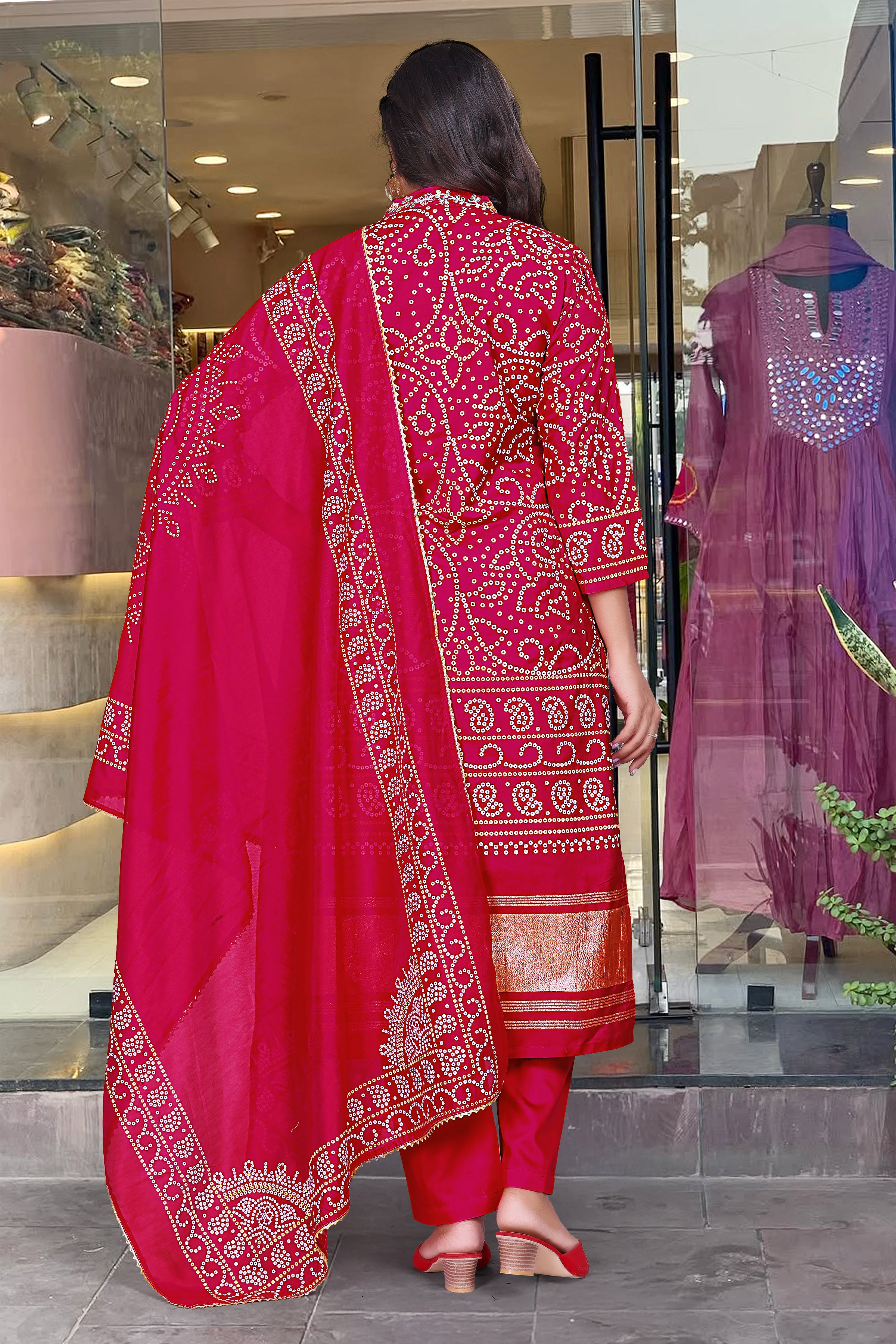 Viscose Silk Embroidered Kurta Pant Dupatta Set – Rani Pink