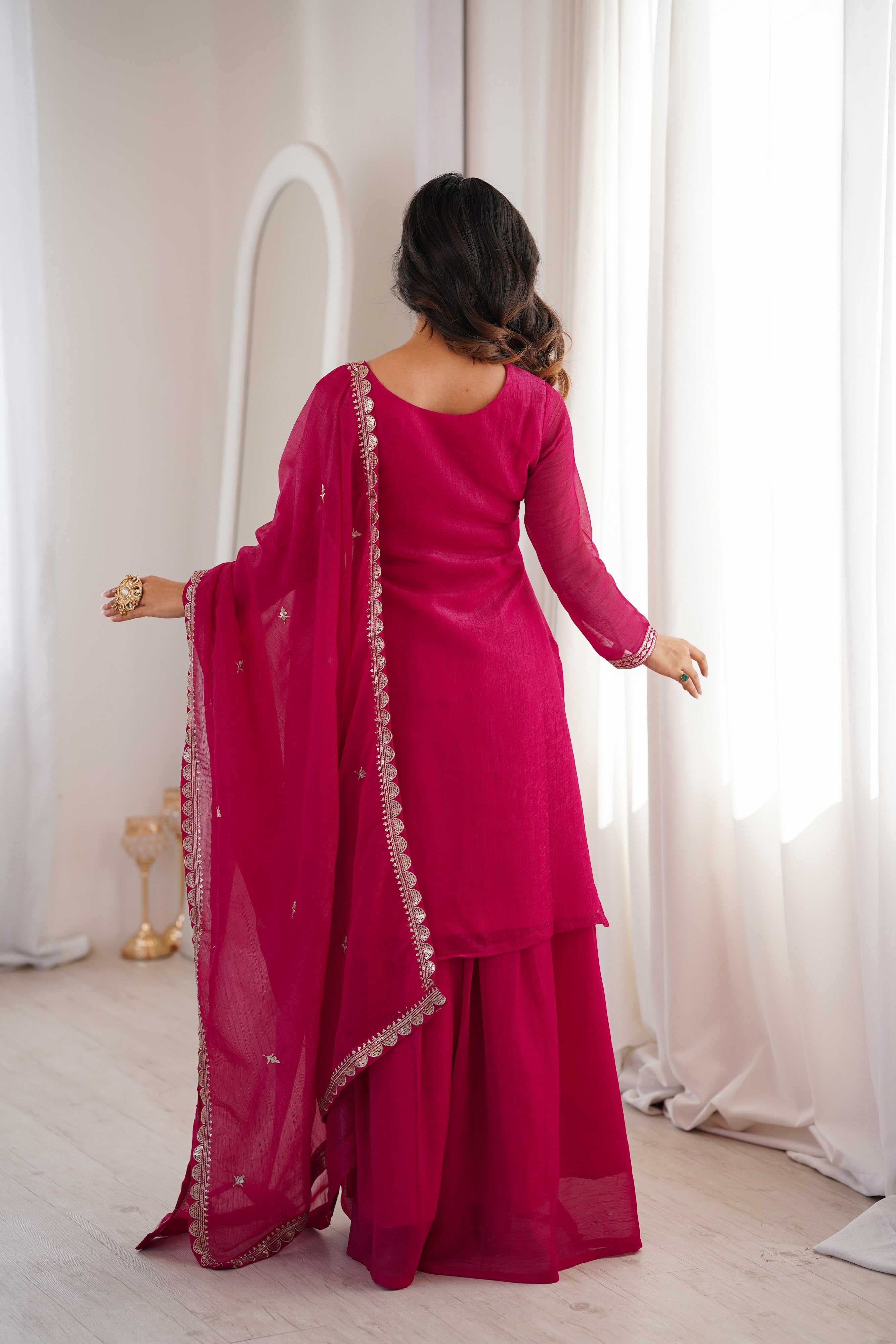 Crunchy Silk Embroidered Sharara Set – Dark Rani