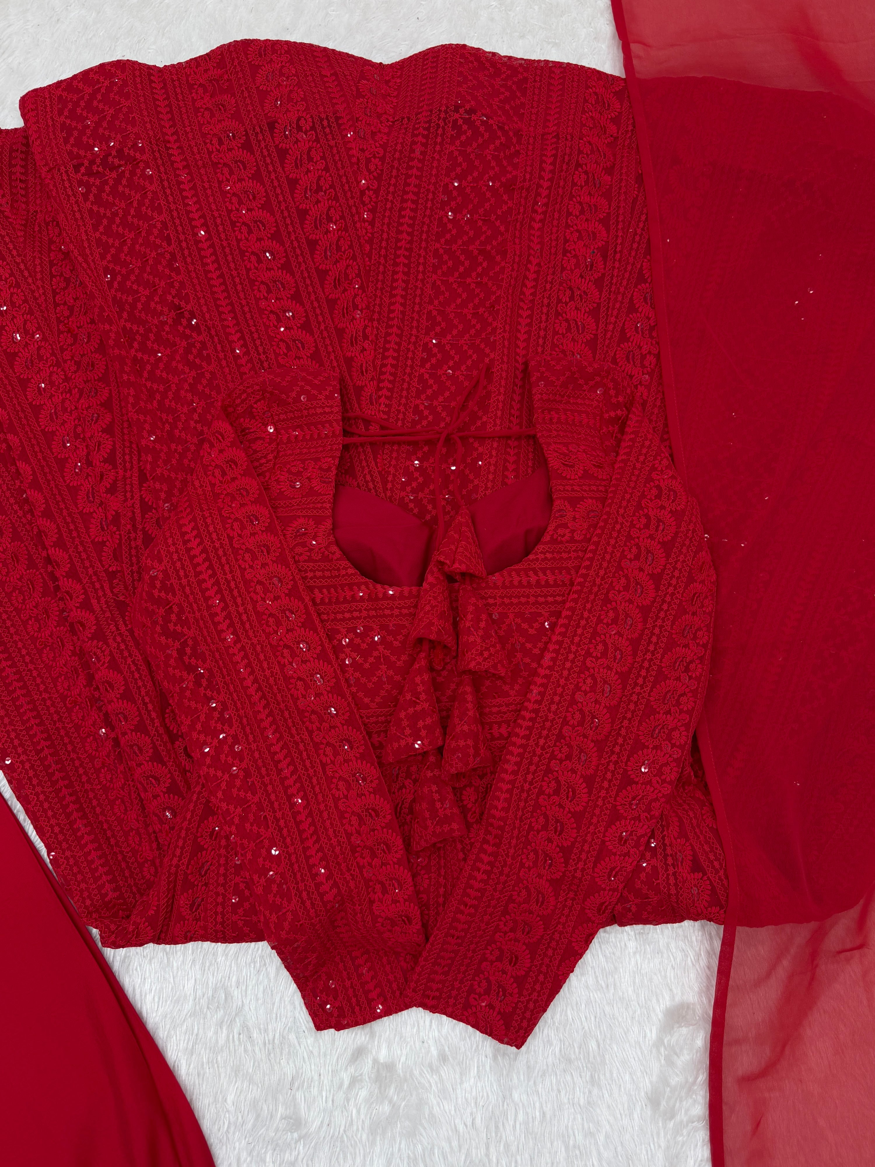 Georgette Embroidered Anarkali Set – Red