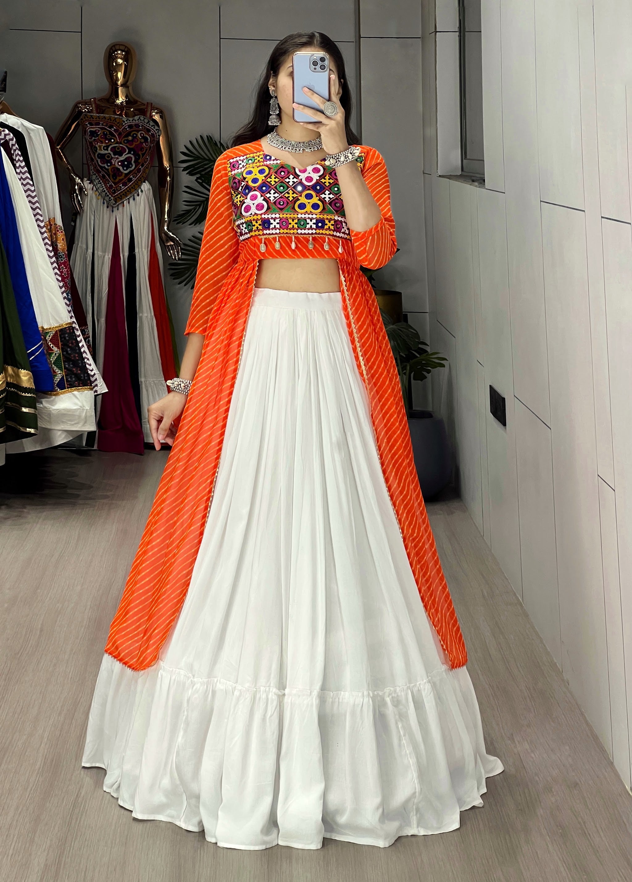 Navratri Orange Kurti Lehenga Set