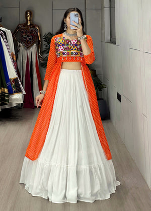 Navratri Orange Kurti Lehenga Set