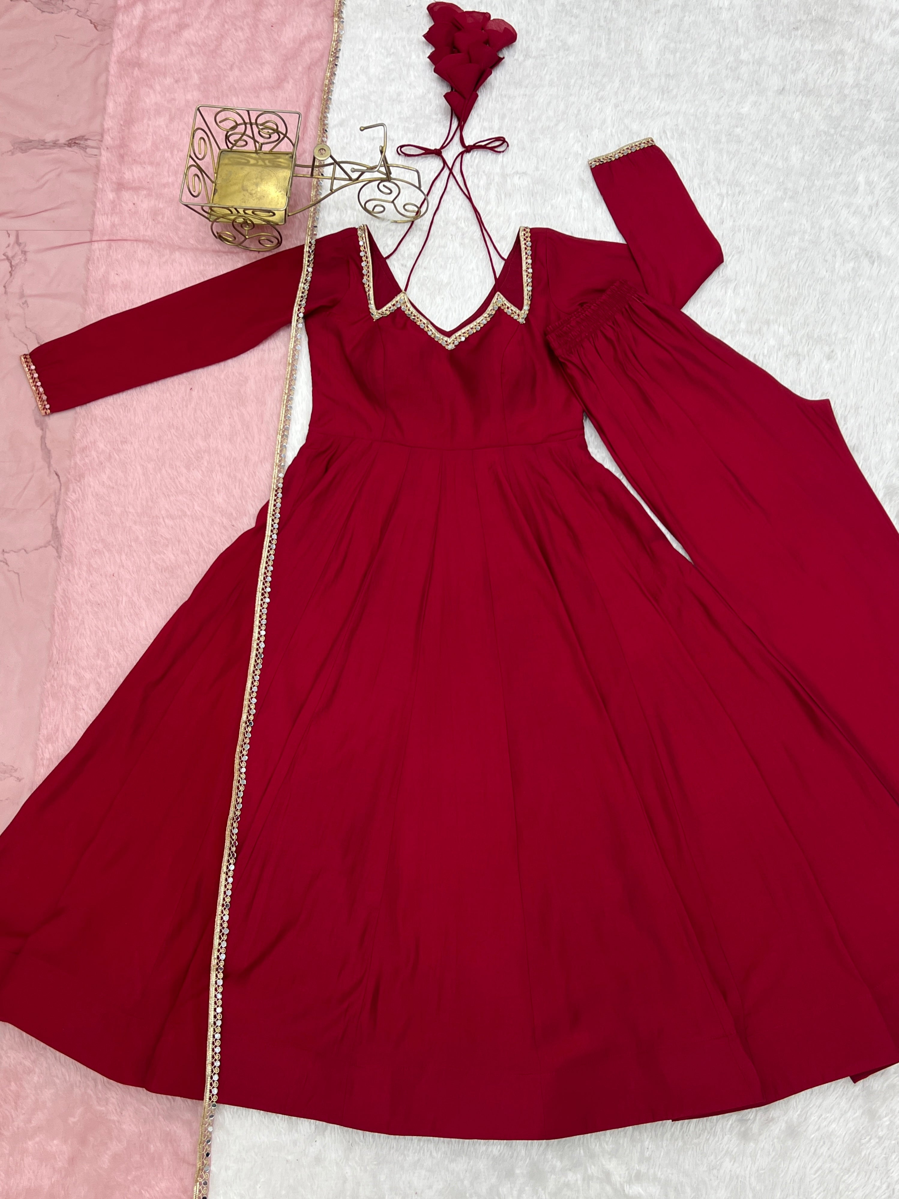 Roman Chanderi Silk Embroidered Anarkali Set – Maroon