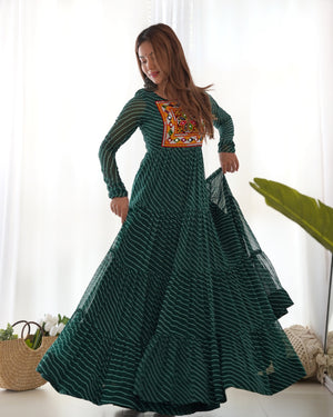 Georgette Printed Gown Set – Green