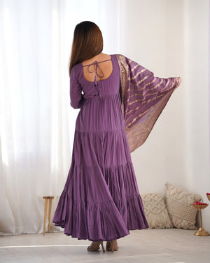 Roman Chanderi Silk Embroidered Anarkali Set – Purple