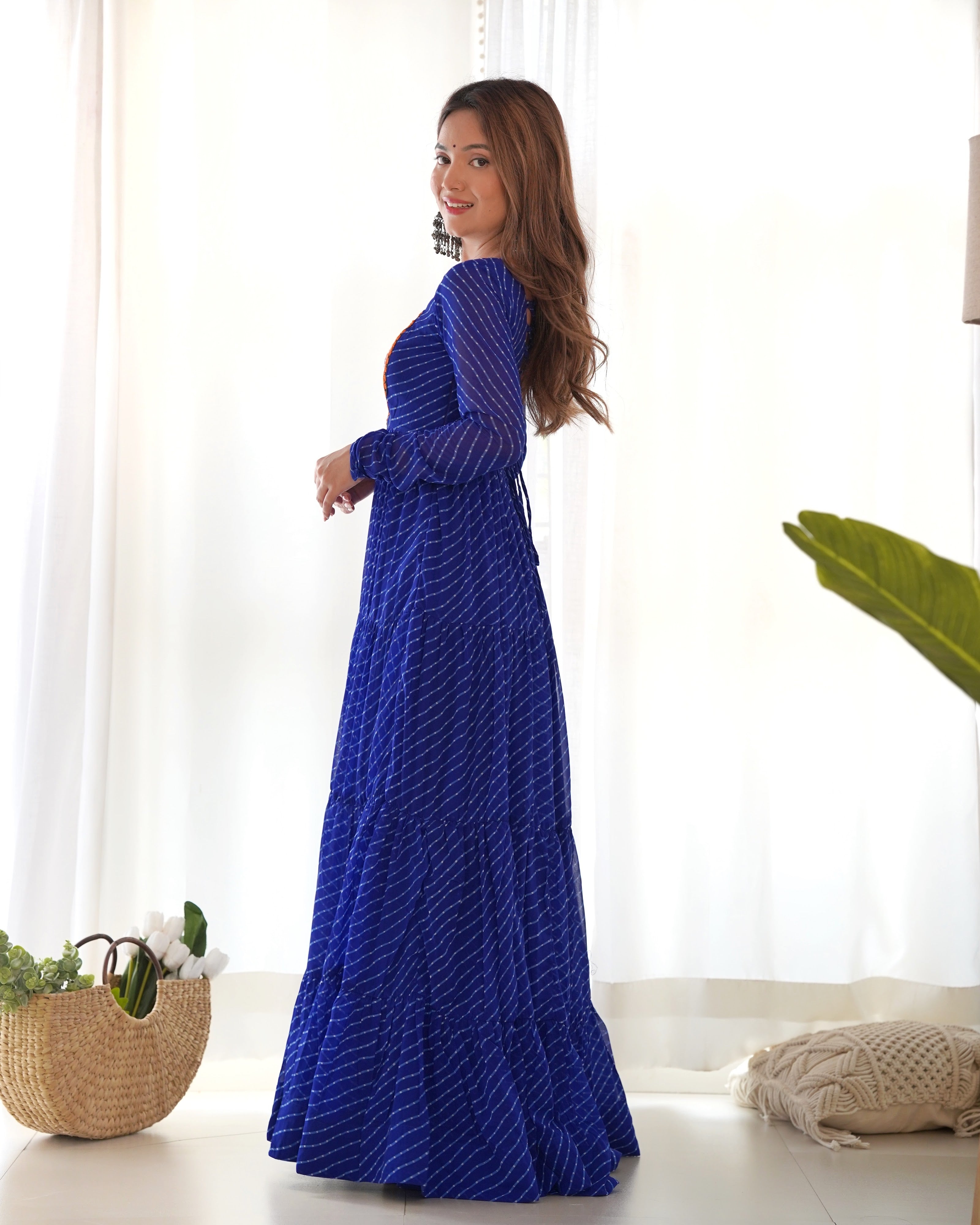 Georgette Printed Gown Set – Blue