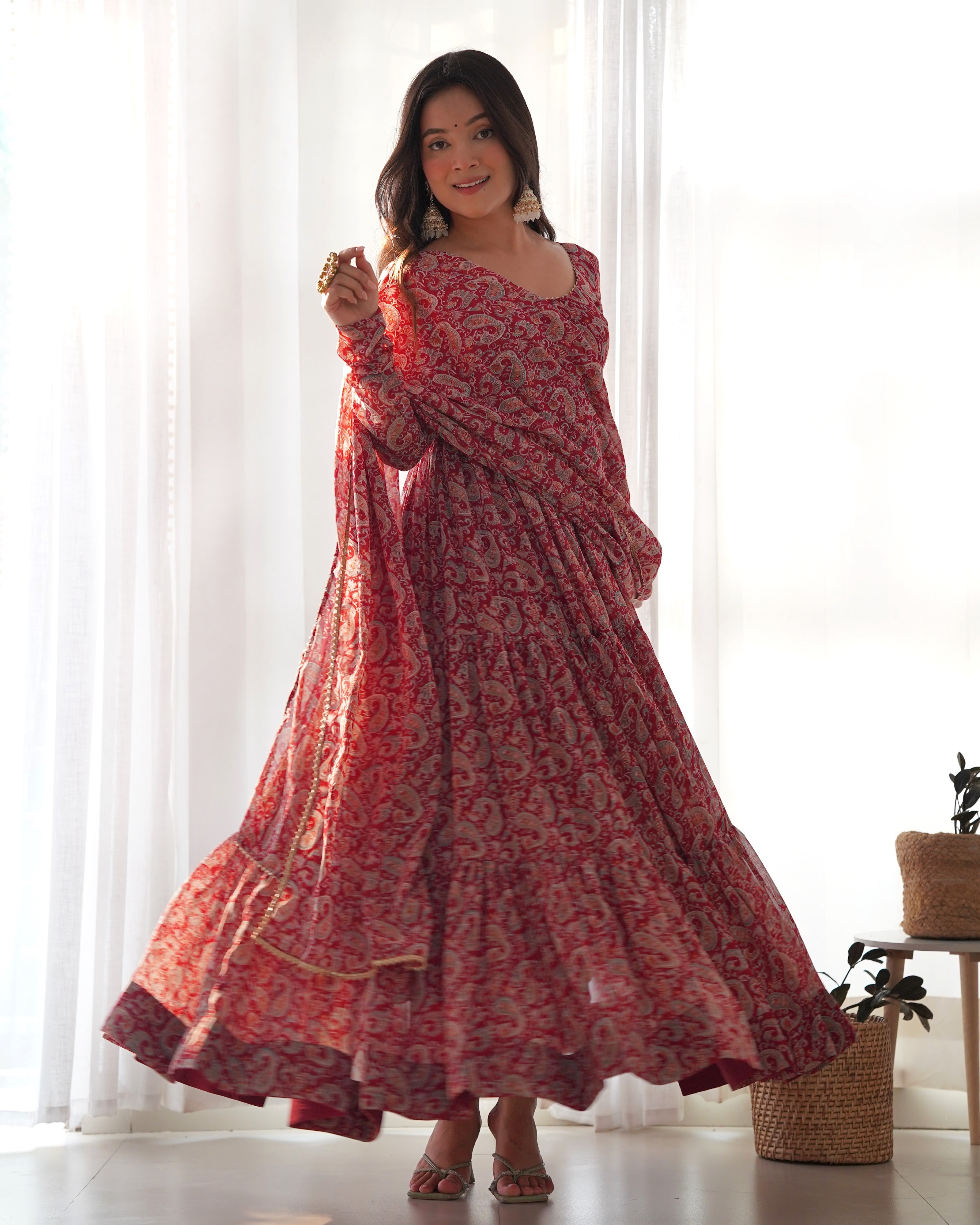 Georgette Printed Anarkali Set – Maroon