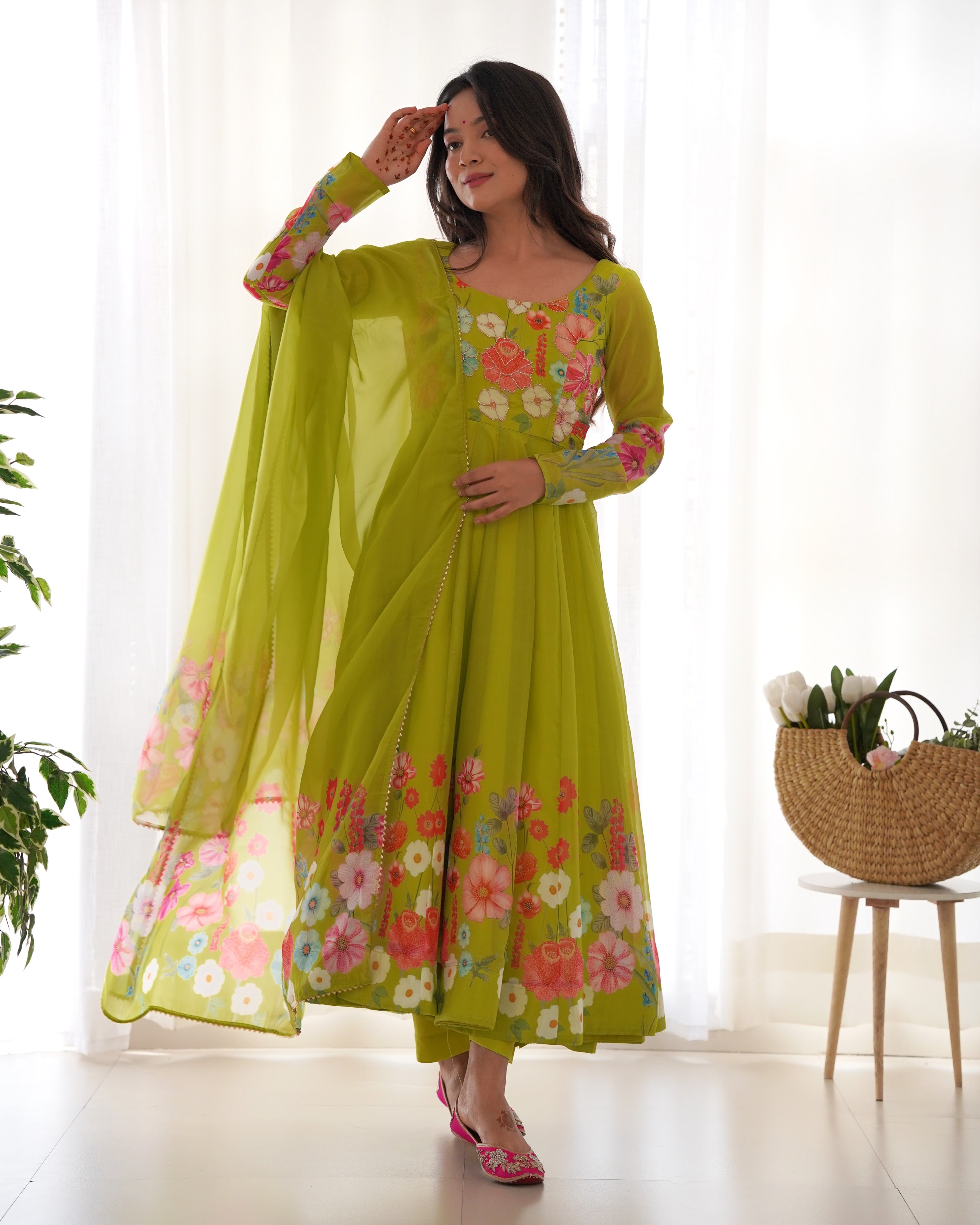 Organza Silk Printed Anarkali Set – Liril