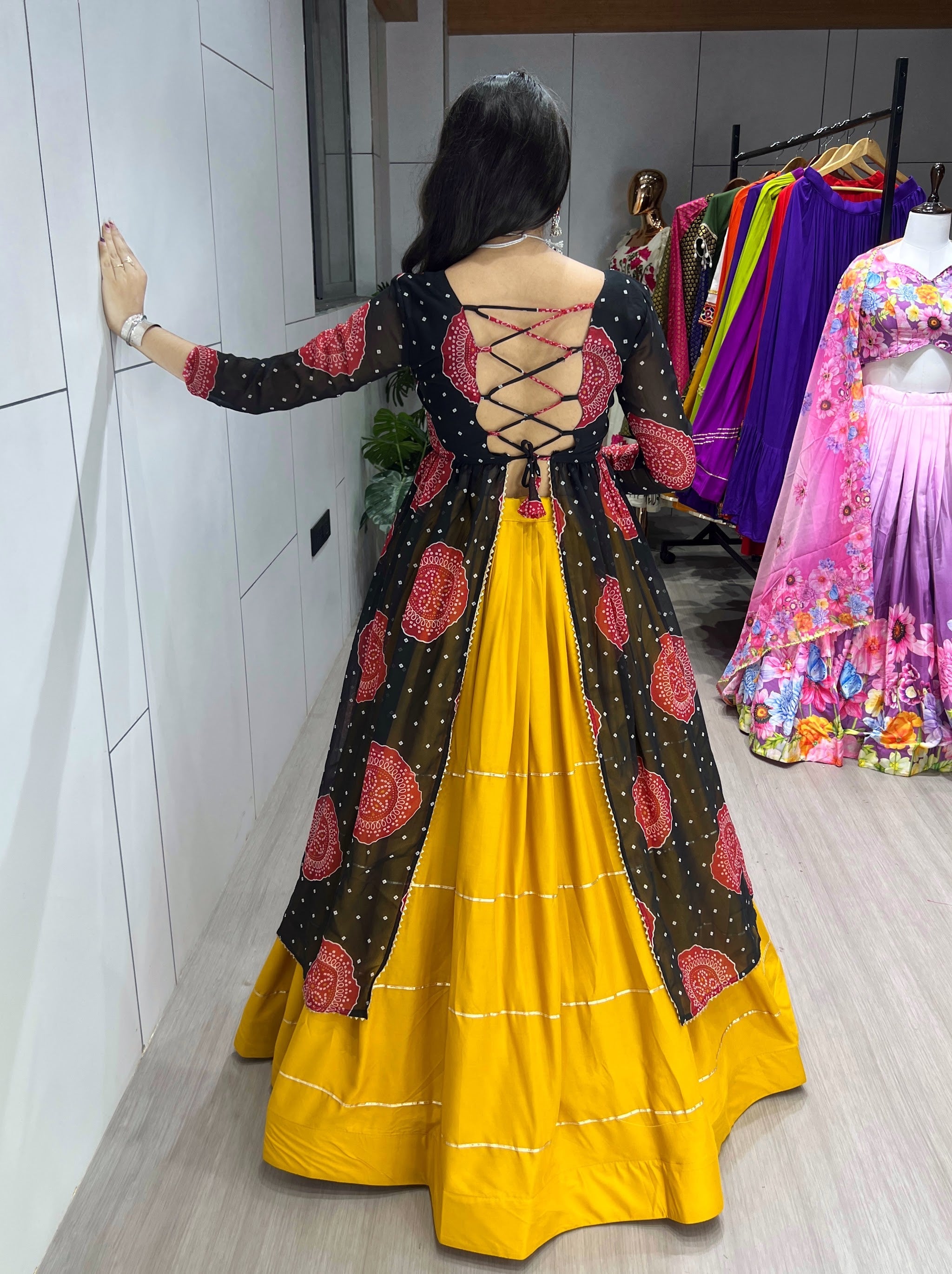 Navratri Mustard Lehenga With Kurti Lehenga Set