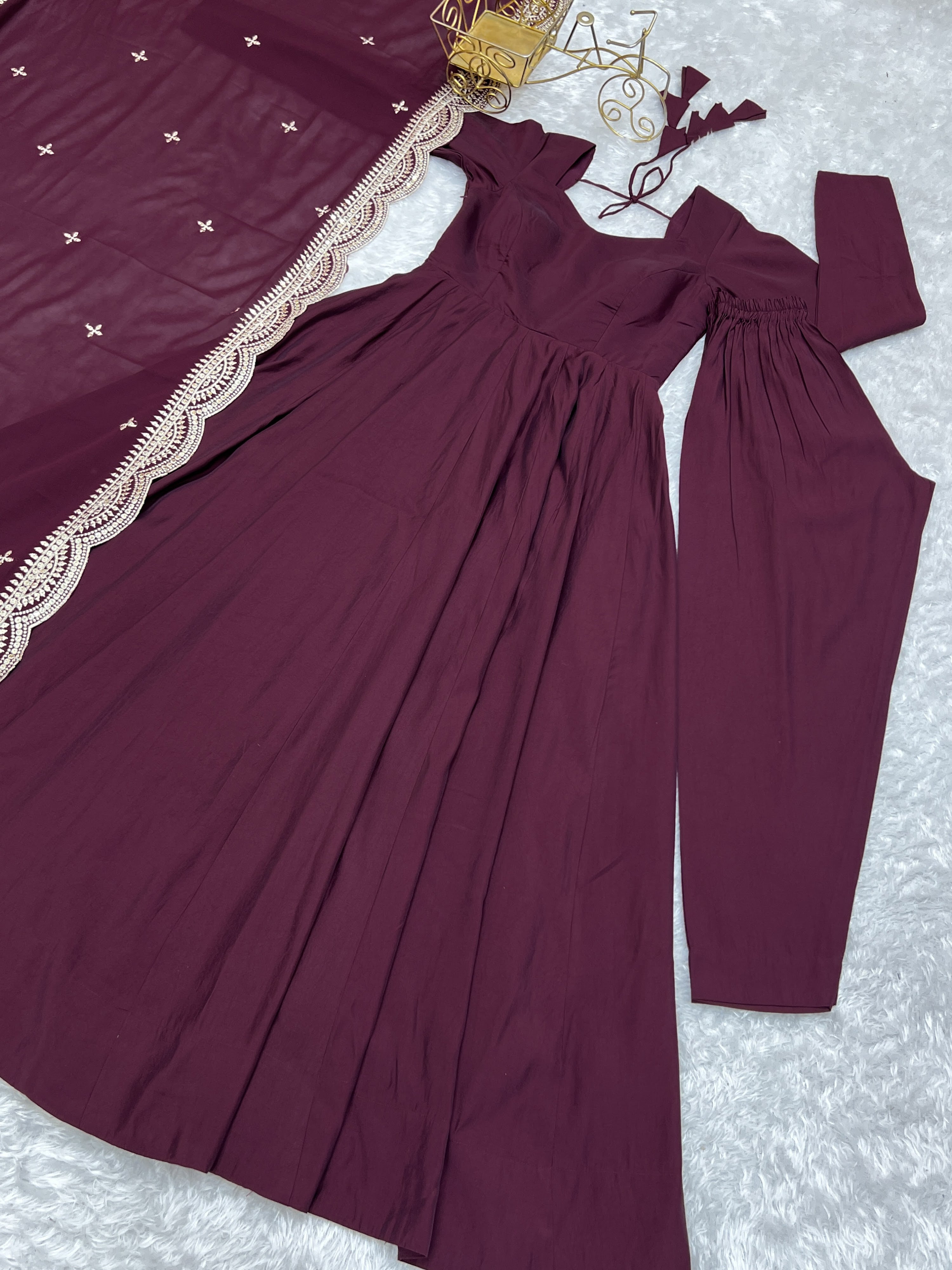 Roman Chanderi Silk Embroidered Anarkali Set – Wine