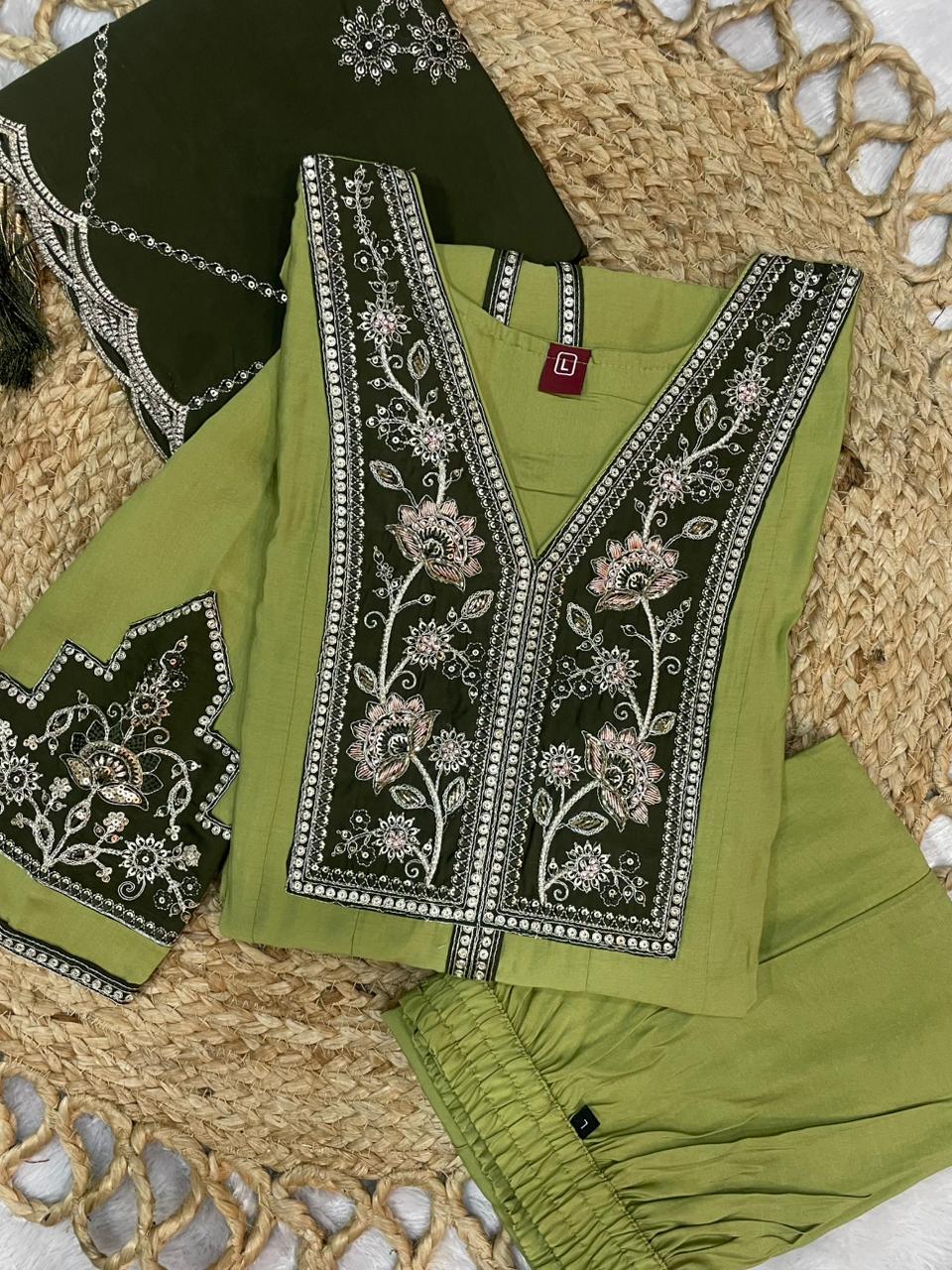 Roman Silk Embroidered Anarkali Kurti Set – Pista