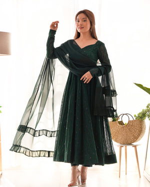 Georgette Embroidered Anarkali Set – Bottle Green