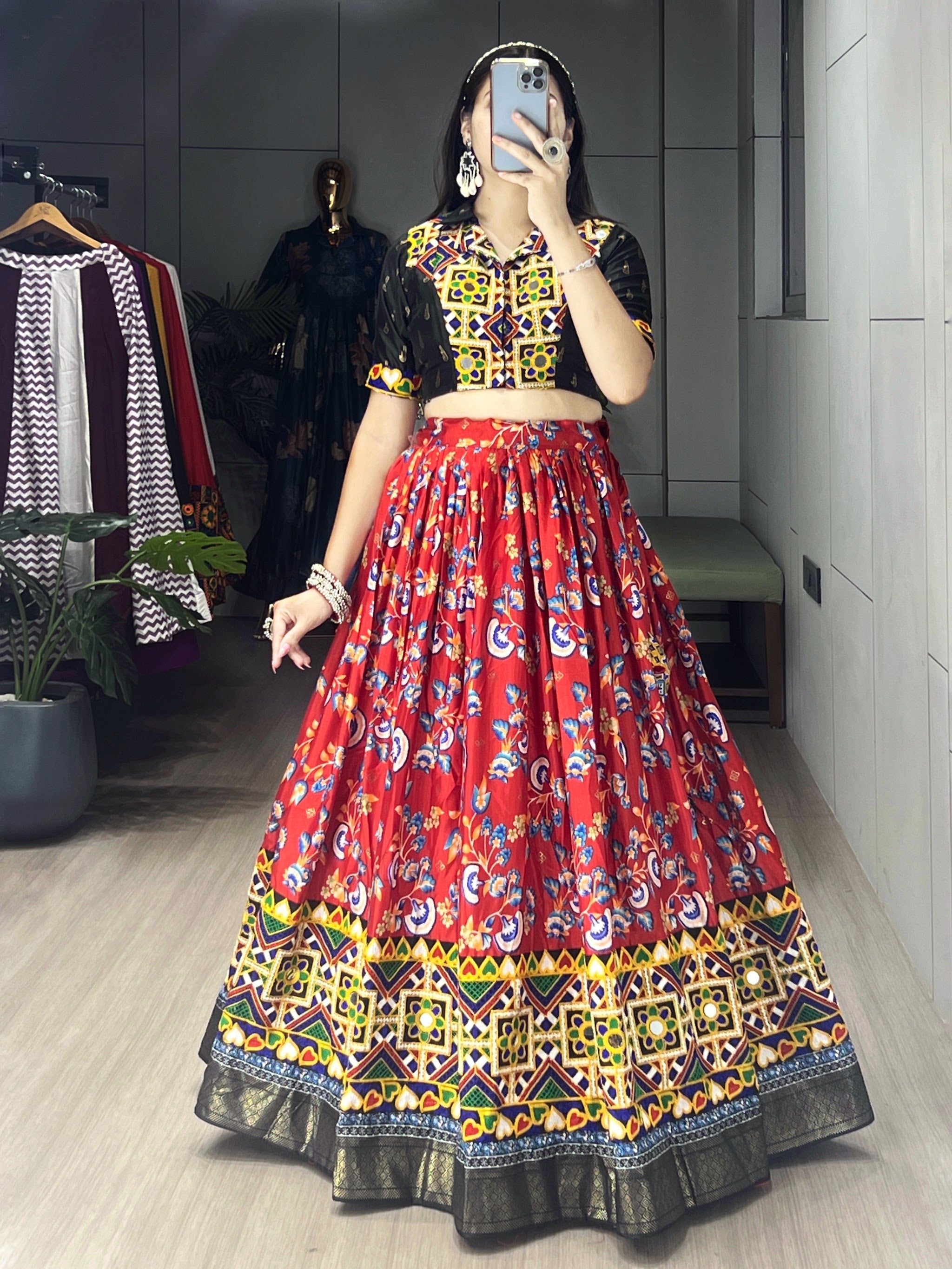Navratri Black Floral Lehenga Set