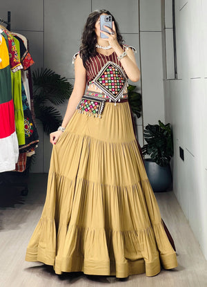 Navratri Brown Beige Brownie Lehenga Set