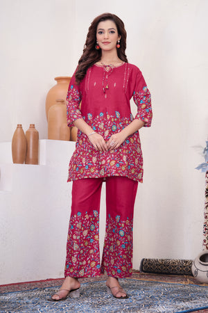 Pure Cotton Printed Co-Ords Set – Pink