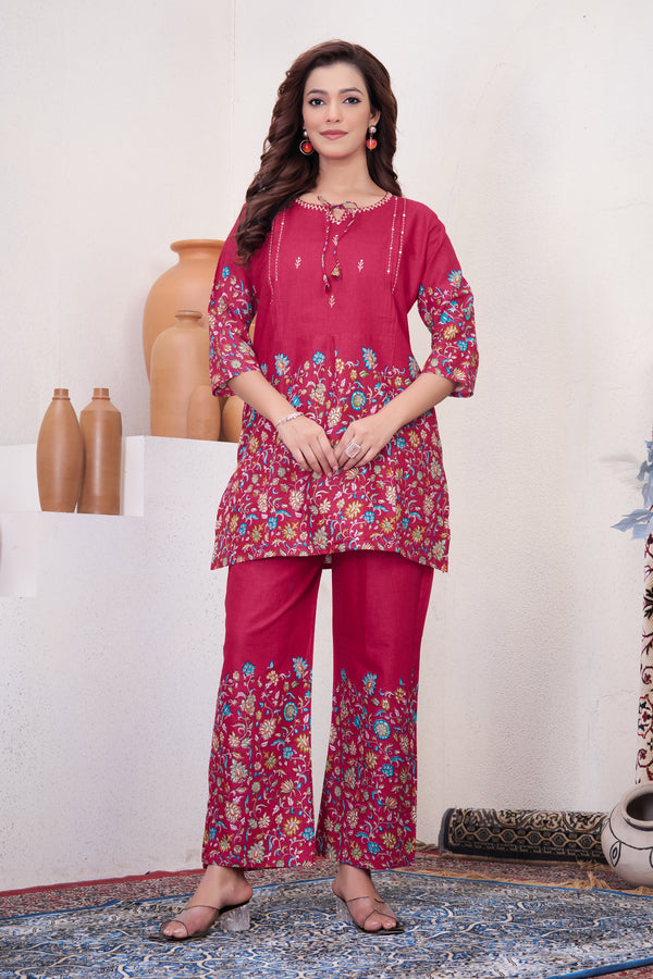 Pure Cotton Printed Co-Ords Set – Pink