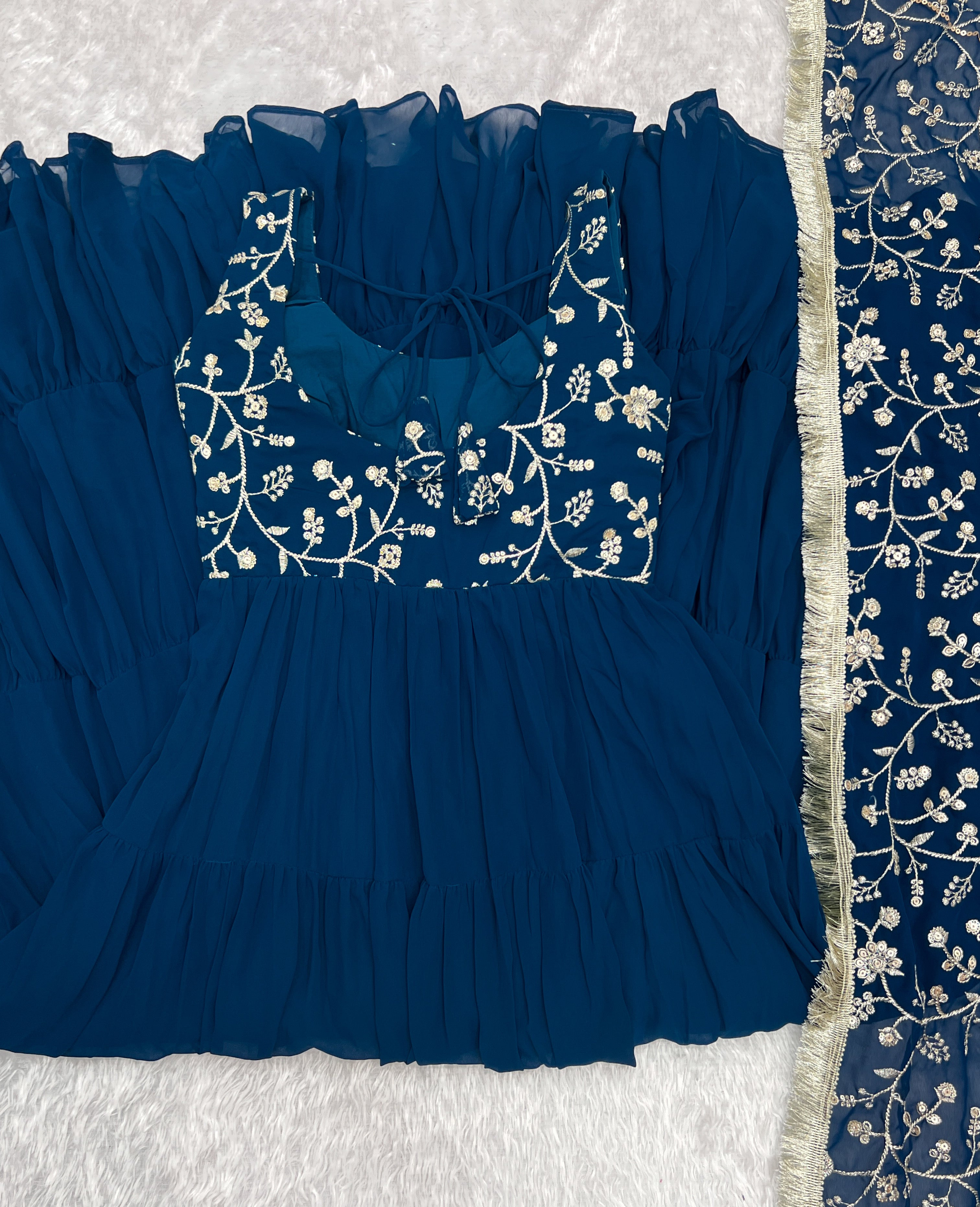 Georgette Embroidered Anarkali Set – Blue