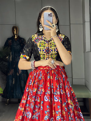 Navratri Black Floral Lehenga Set