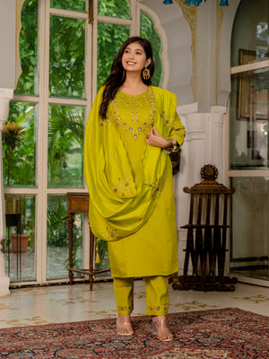 Marina Silk Embroidered Straight Kurti Set – Mustard Yellow