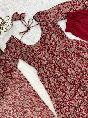 Georgette Printed Anarkali Set – Maroon