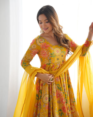 Roman Chanderi Silk Printed Kurta-Palazzo Set – Yellow