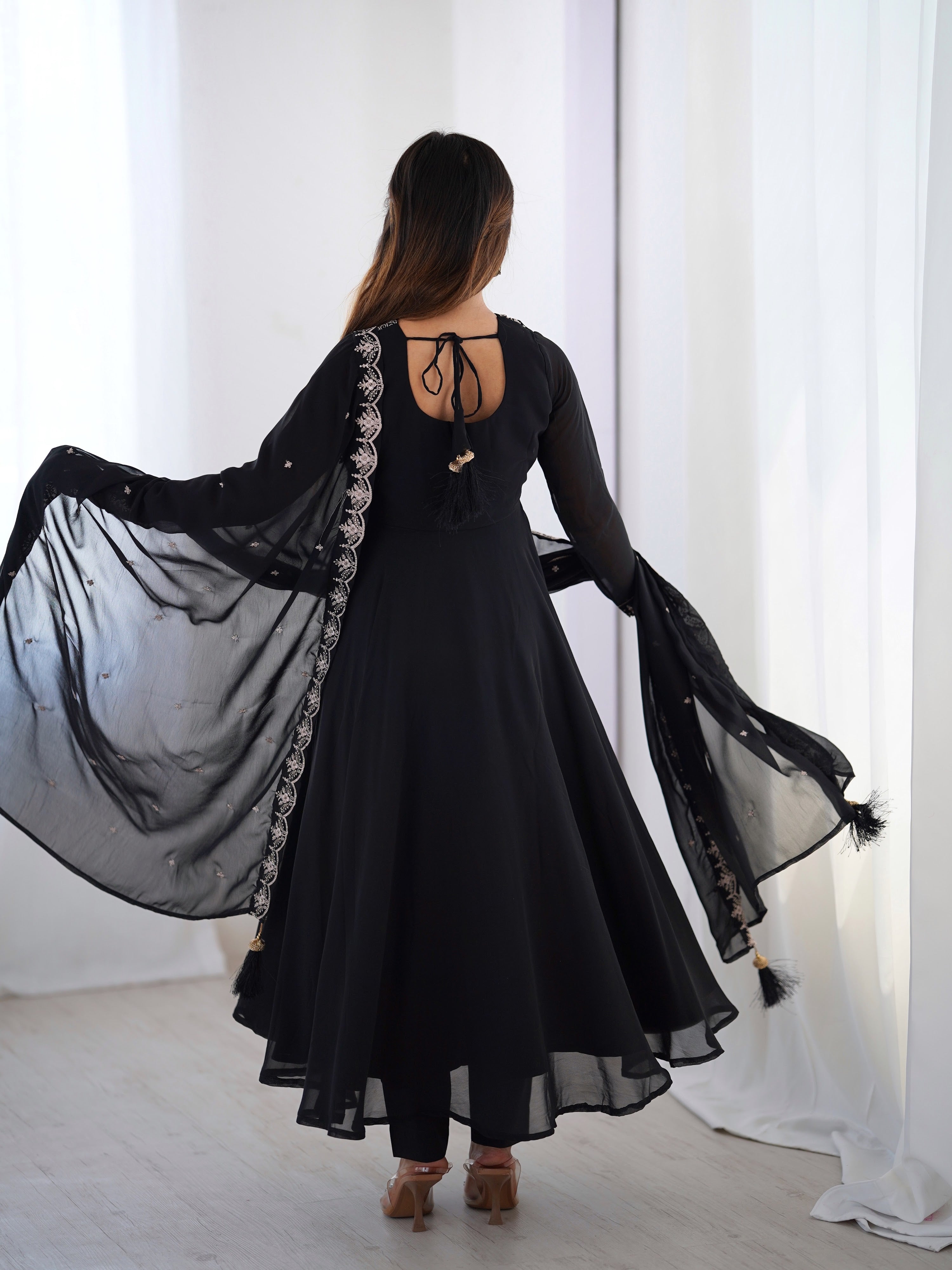 Georgette Embroidered Anarkali Set – Black