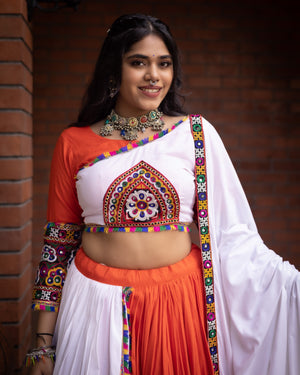 Navratri Orange White Arches Patch Work Lehenga Set