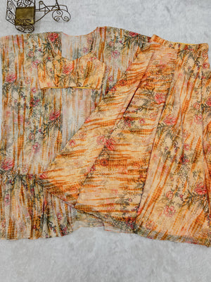 Georgette Printed Kurta-Palazzo Set – Peach Floral